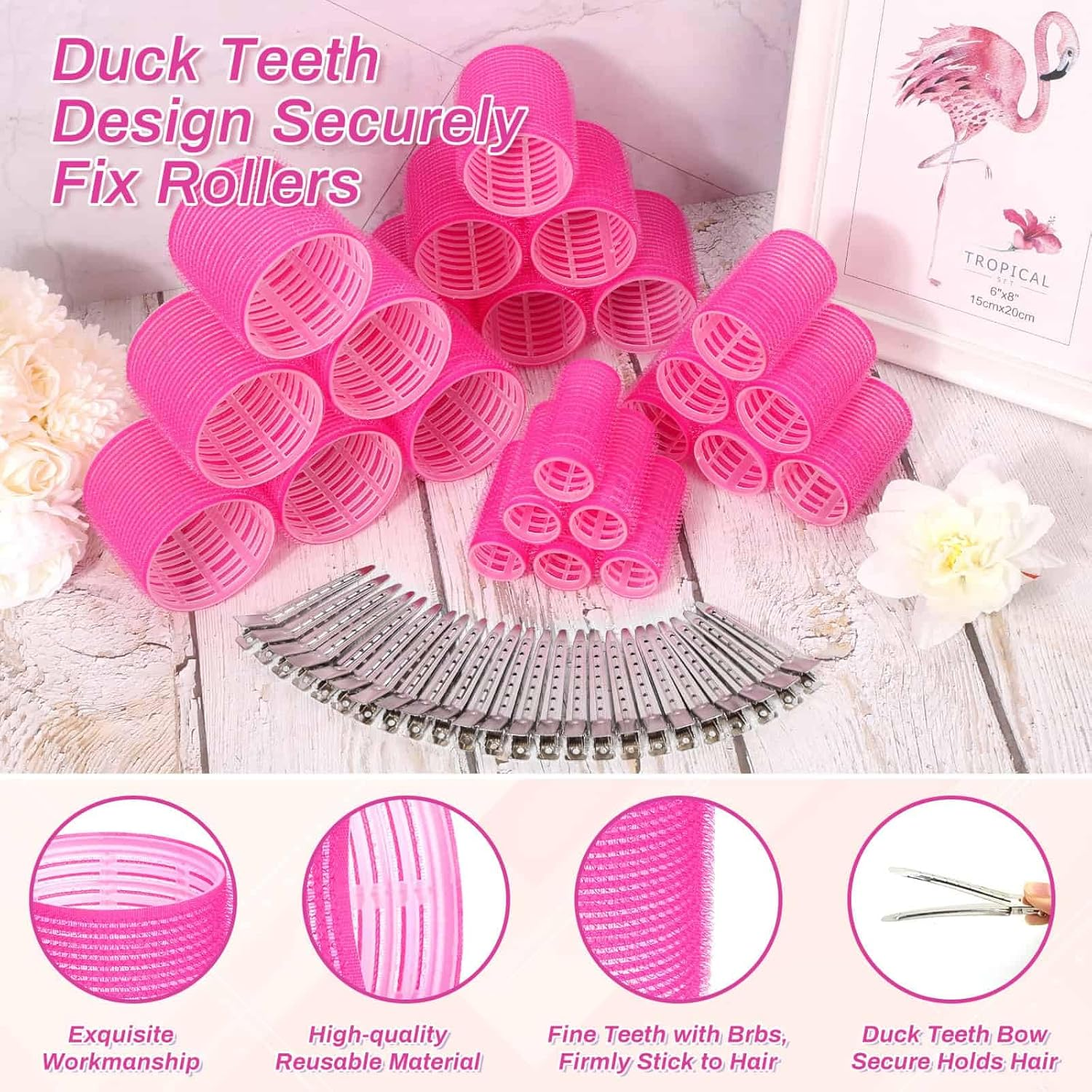 Rollers Hair Curlers 49 Pcs Set with 24Pcs Self Grip Hair Rollers 4 Sizes and 24 Pcs Hair Clips for Blowout Look Long Medium Short Thick Hair Volume image number 6