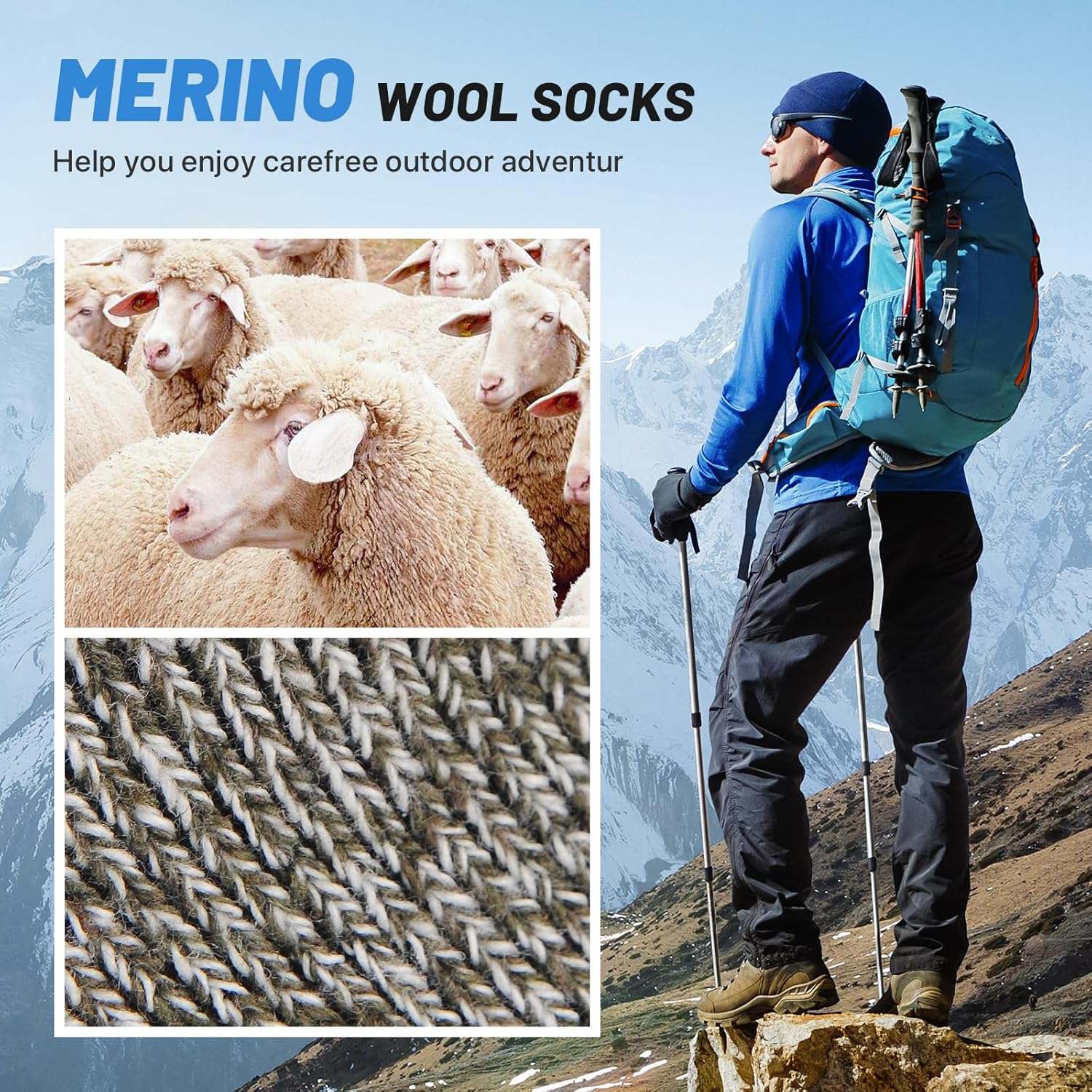 SIMIYA 5 Pairs Mens Merino Wool Socks Thick Winter Hiking Socks Thermal Crew Socks image number 4