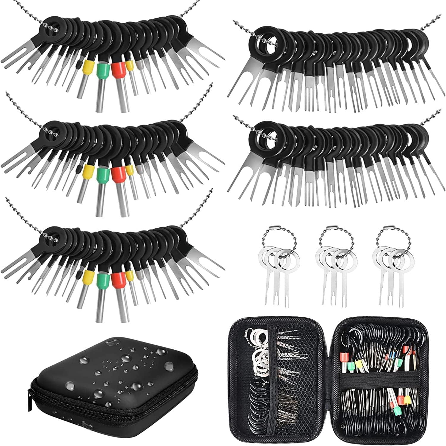 109Pcs Terminal Removal Tool Kit Terminal Ejector Kit Depinning Key Tool Set Depinning Tool Electrical Connector Pin Removal Tool Kit for Auto Repair Key Removal Tools Universal with Protective Bag image number 6