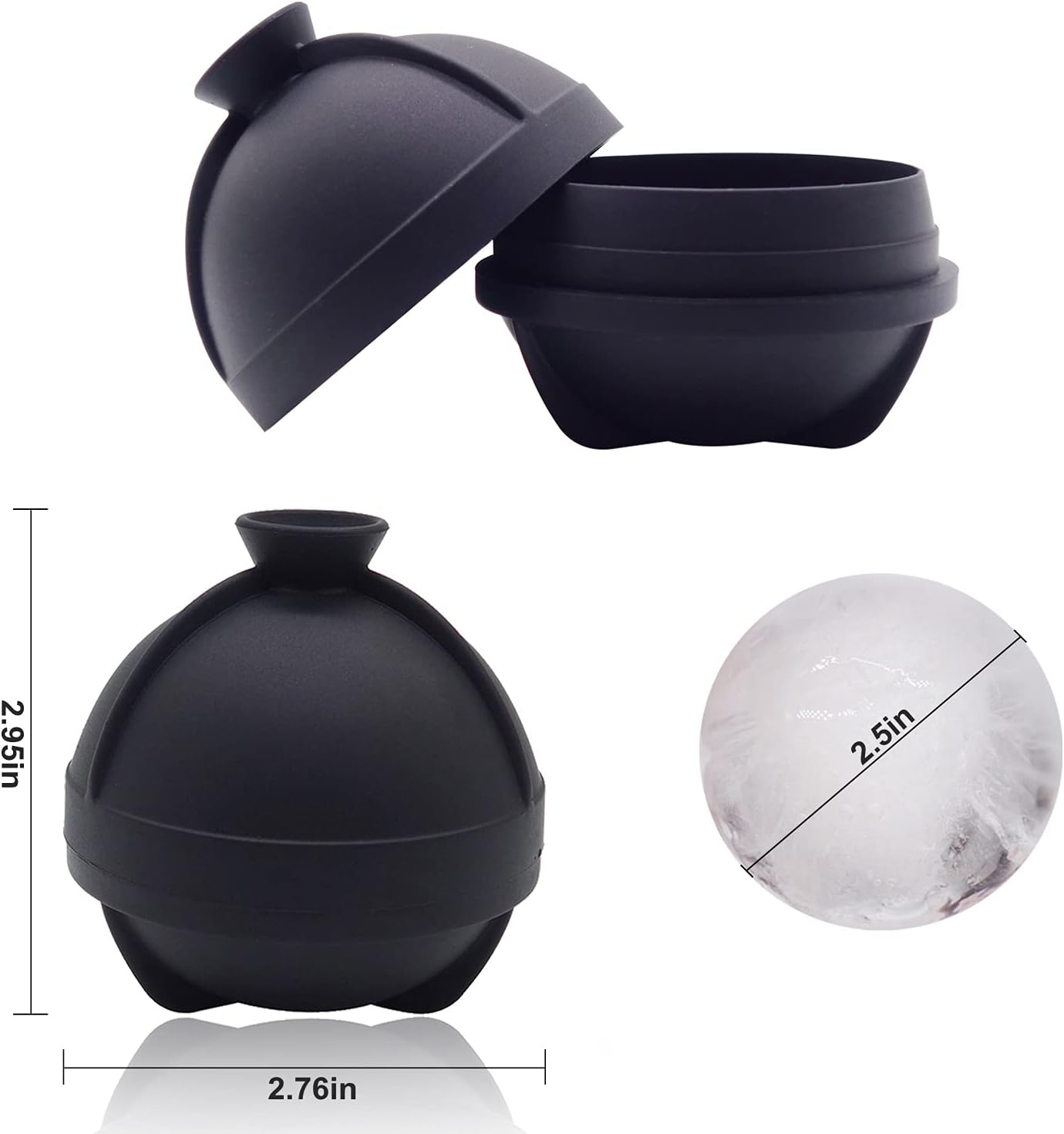 Helpcook round Ice Ball Molds - Silicone Sphere Ice Molds with Built-In Funnel-Makes 2.5 Inch Large Ice Balls for Whiskey & Cocktails (2/4/6 Pack) 4 Pack Black image number 4