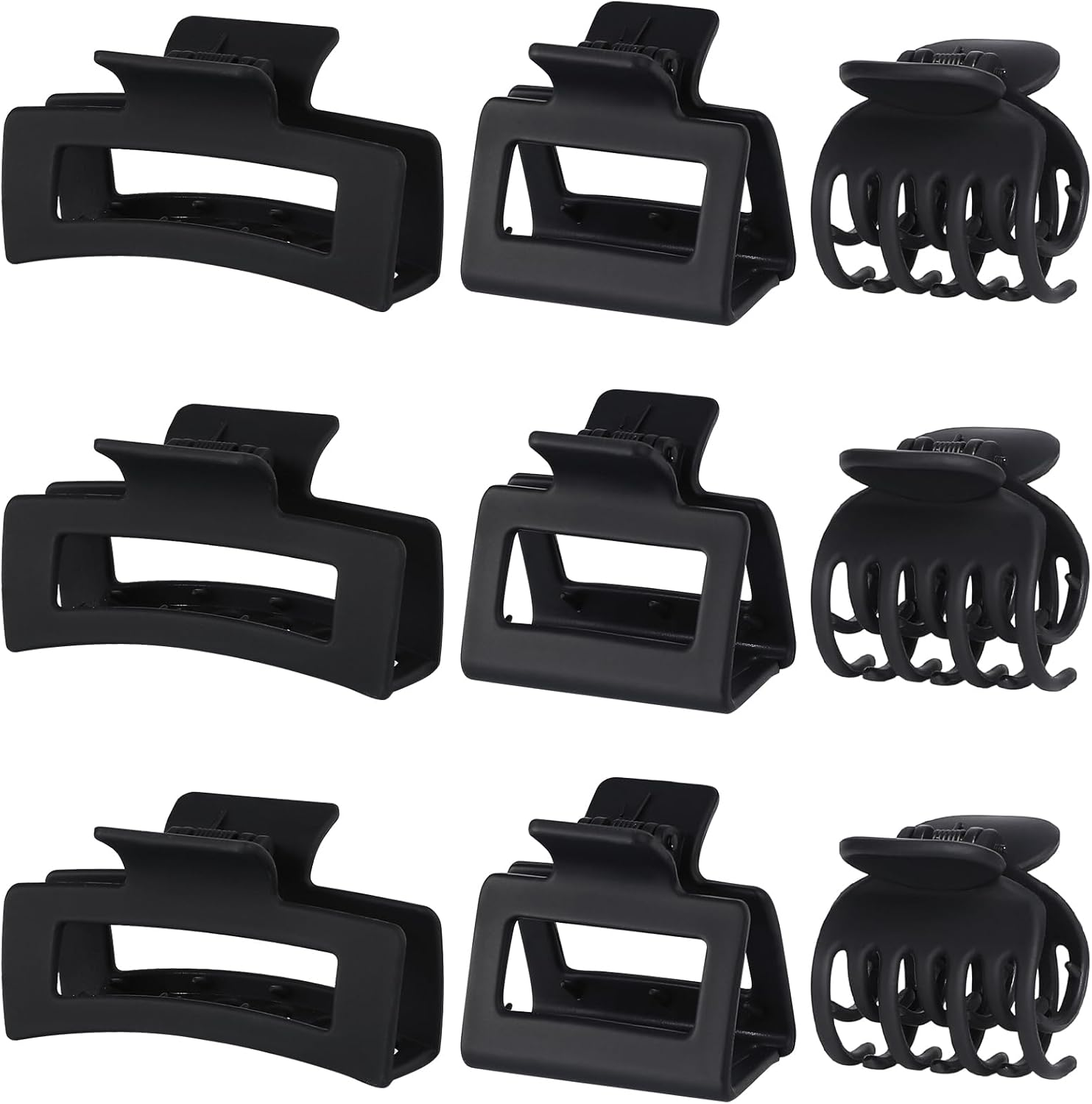 3 Style Claw Hair Clips Set for Women - 9 Pcs Medium Rectangle Clips for Thick Hair, Square Clips for Thin Hair - Grey