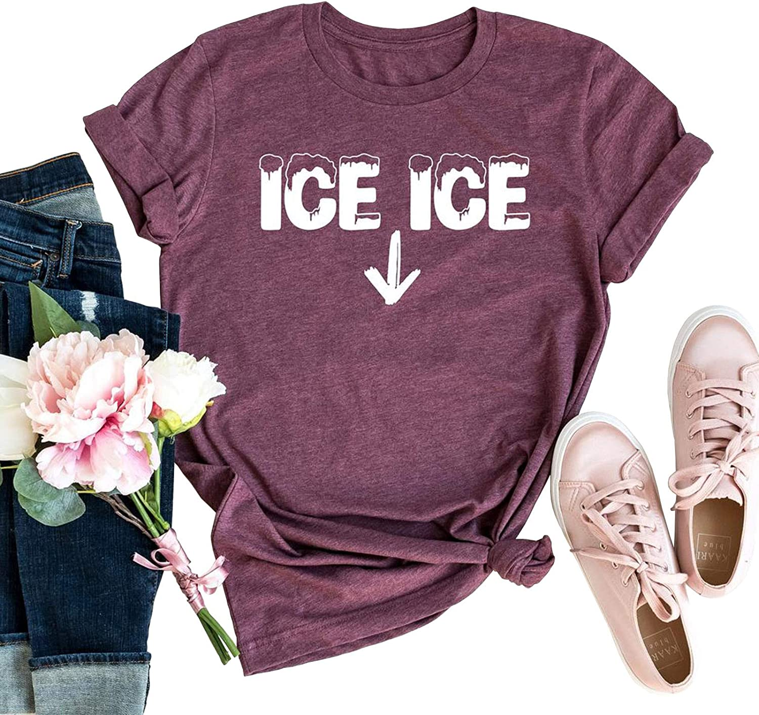 Ice Ice Baby Maternity T-Shirt Women Pregnancy Announcement Shirt Funny Letter Print Pregnant Mom Tee Tops