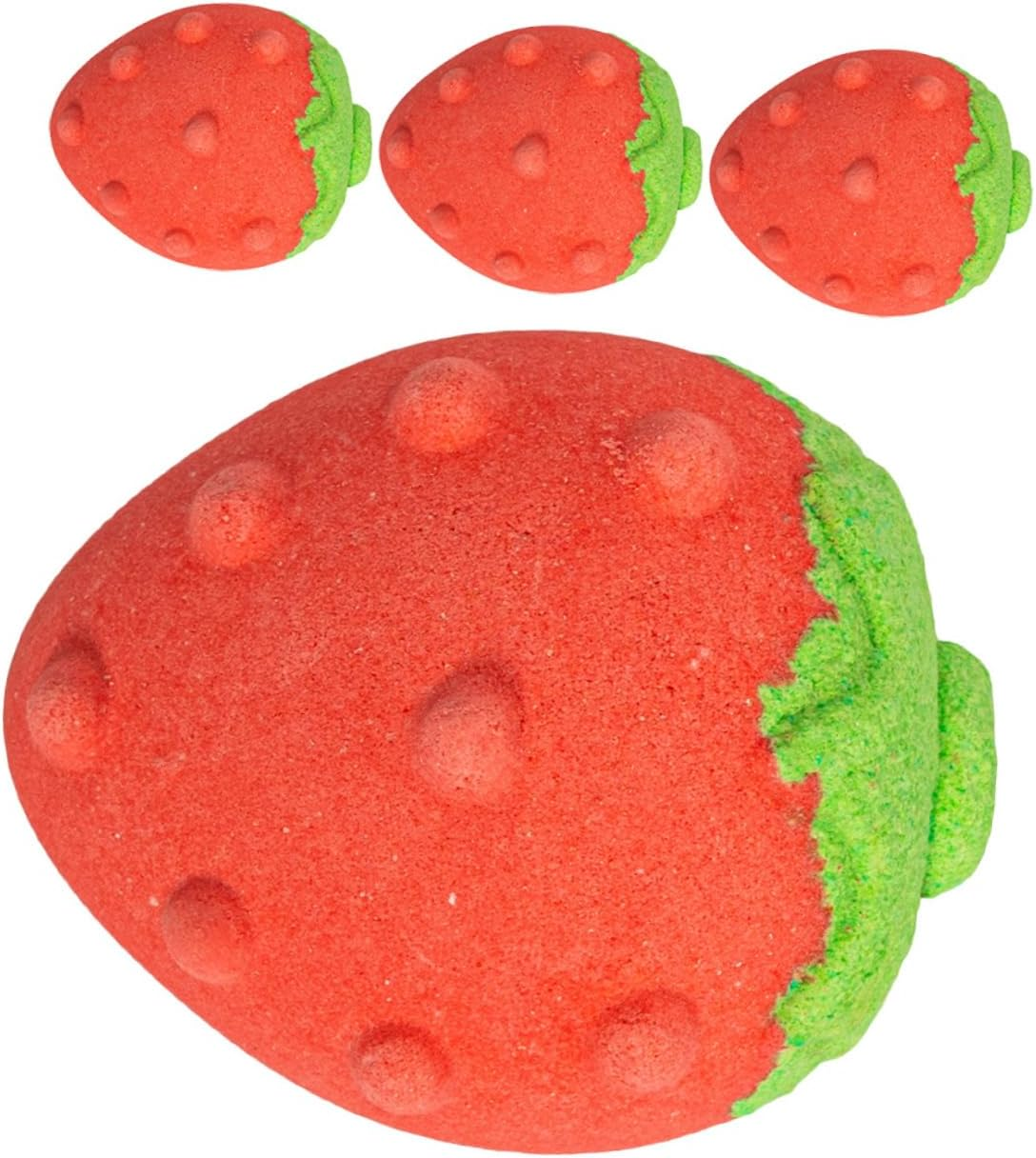 IWOWHERO 4Pcs Bathing Bomb Strawberry Shape Salt Bath Bomb for Women Boys and Girls Bubble Bath Essential Oil image number 4