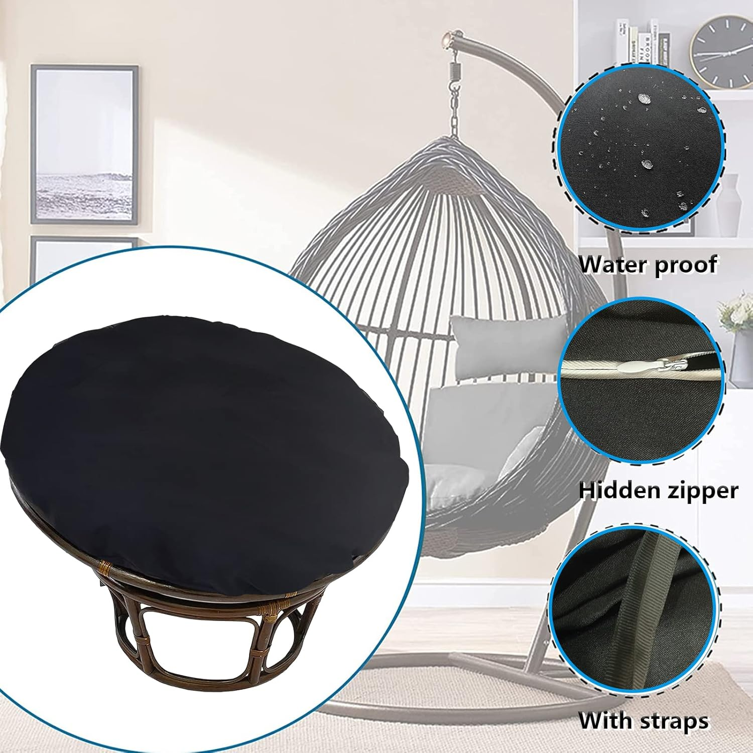 TDHLW Papasan Chair Cushion Covers Only, Outdoor Indoor Cushion Waterproof Slipcover for Papasan Chair Cushion, Removable Zippered Papasan Cushion Cover,Waterproof Dark Gray, Fits a 47-51 Inch image number 5
