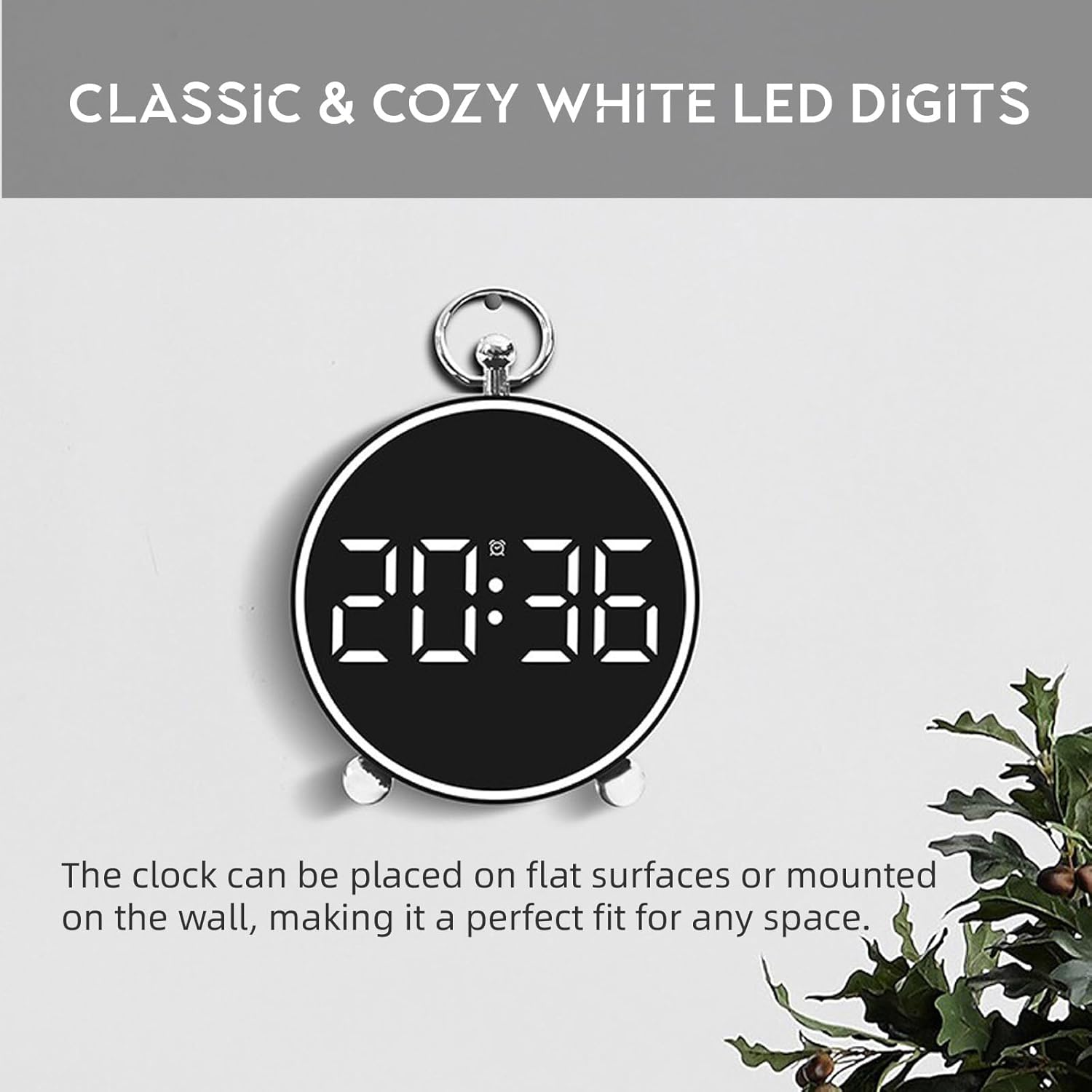 Bay Breeze Vintage round Digital Clock for Bedroom, Home Alarm Clock for Kids and Adults, Traditional Design (Retro Black) image number 4