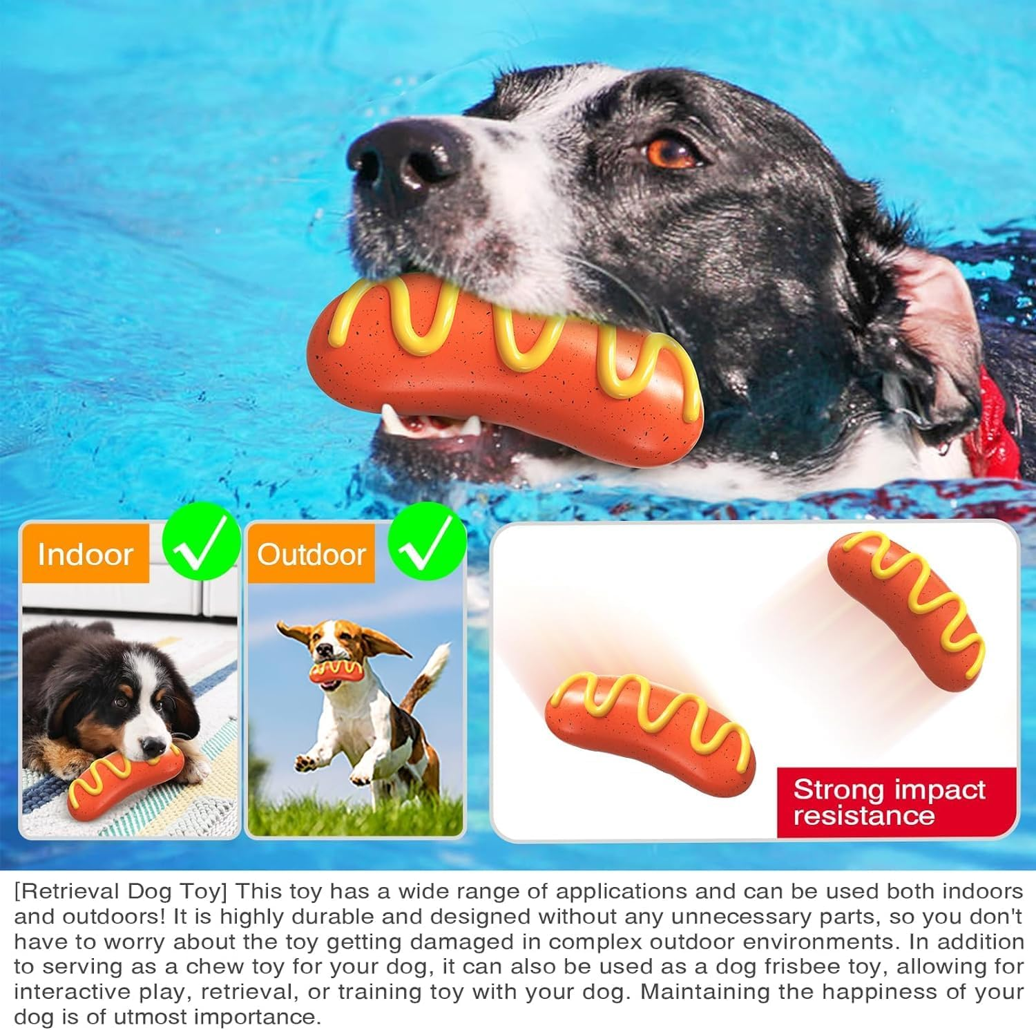 LUPATDY Dog Toy, Indestructible, Squeaky Dog Toy, for Brushing Teeth, Interactive Toy, for Puppies, Medium and Large Dogs, Bratwurst Dog Toy image number 6