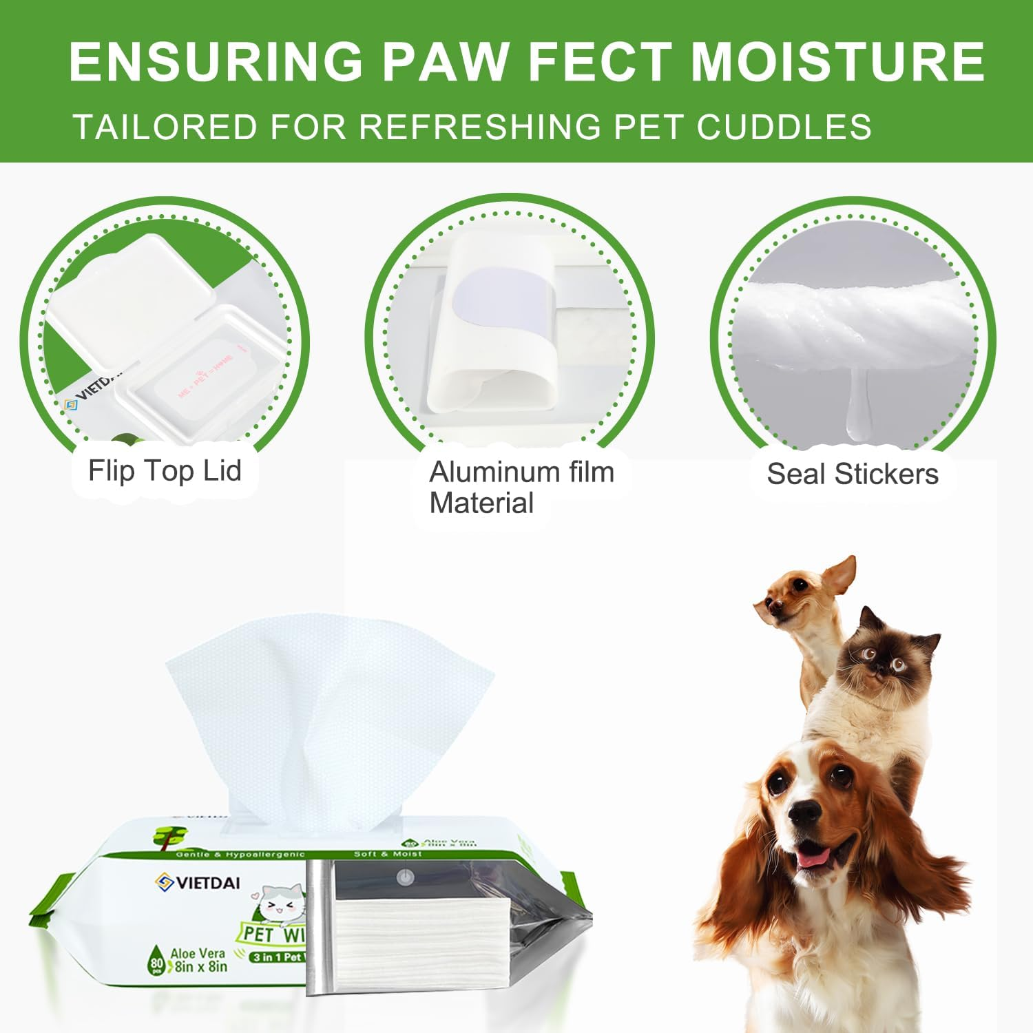 Dog Wipes Cleaning Deodorizing Pet Wipes for Dogs Cats Big Thick Large Multipurpose Grooming Hypoallergenic All Puppy Wipes Dog Wipes Quick Bath for Paw and Butt Face Body (1 Pack-80Count) image number 3