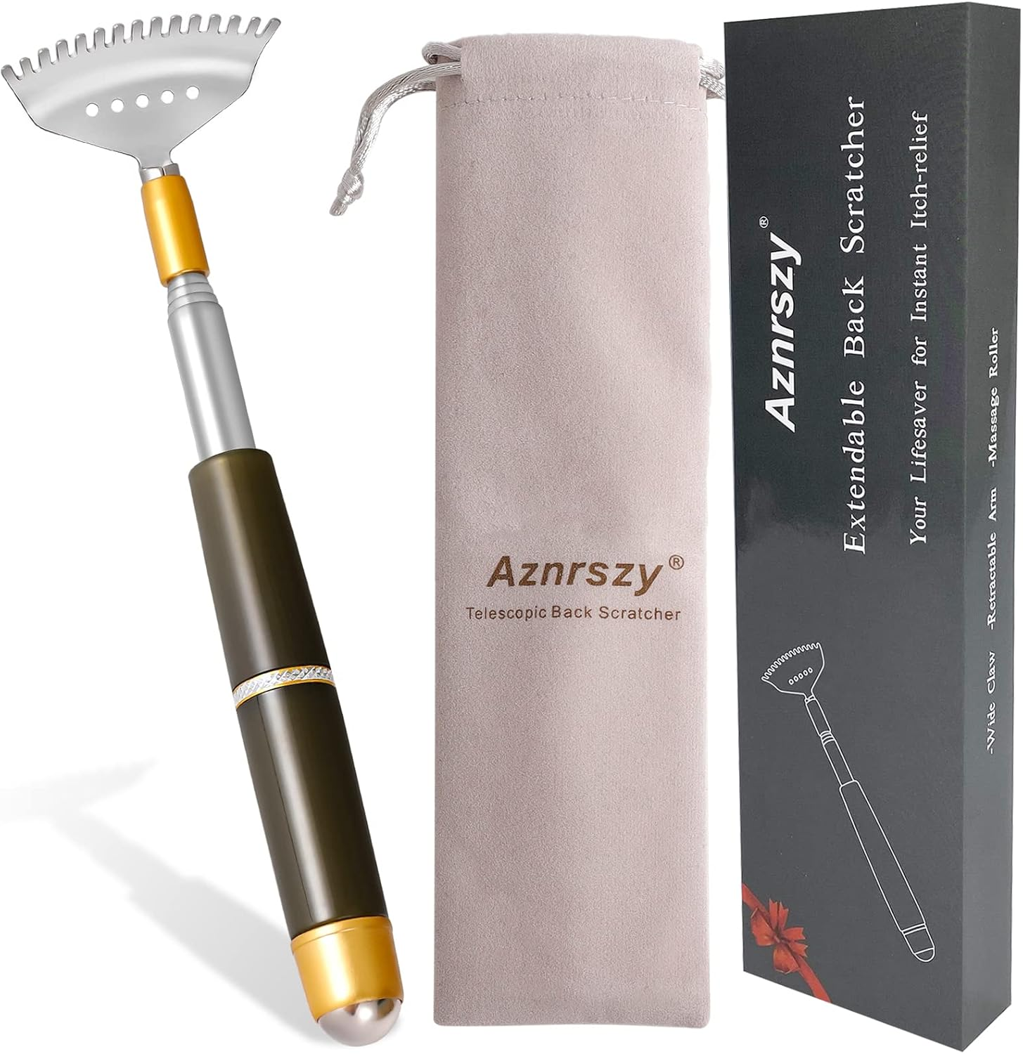 Long Back Scratcher Extendable for Women Men Adults, Sturdy Claw/Anti-Slip Handle/Massage Roller, Portable Metal Head Body Hand Scratcher Massager image number 3