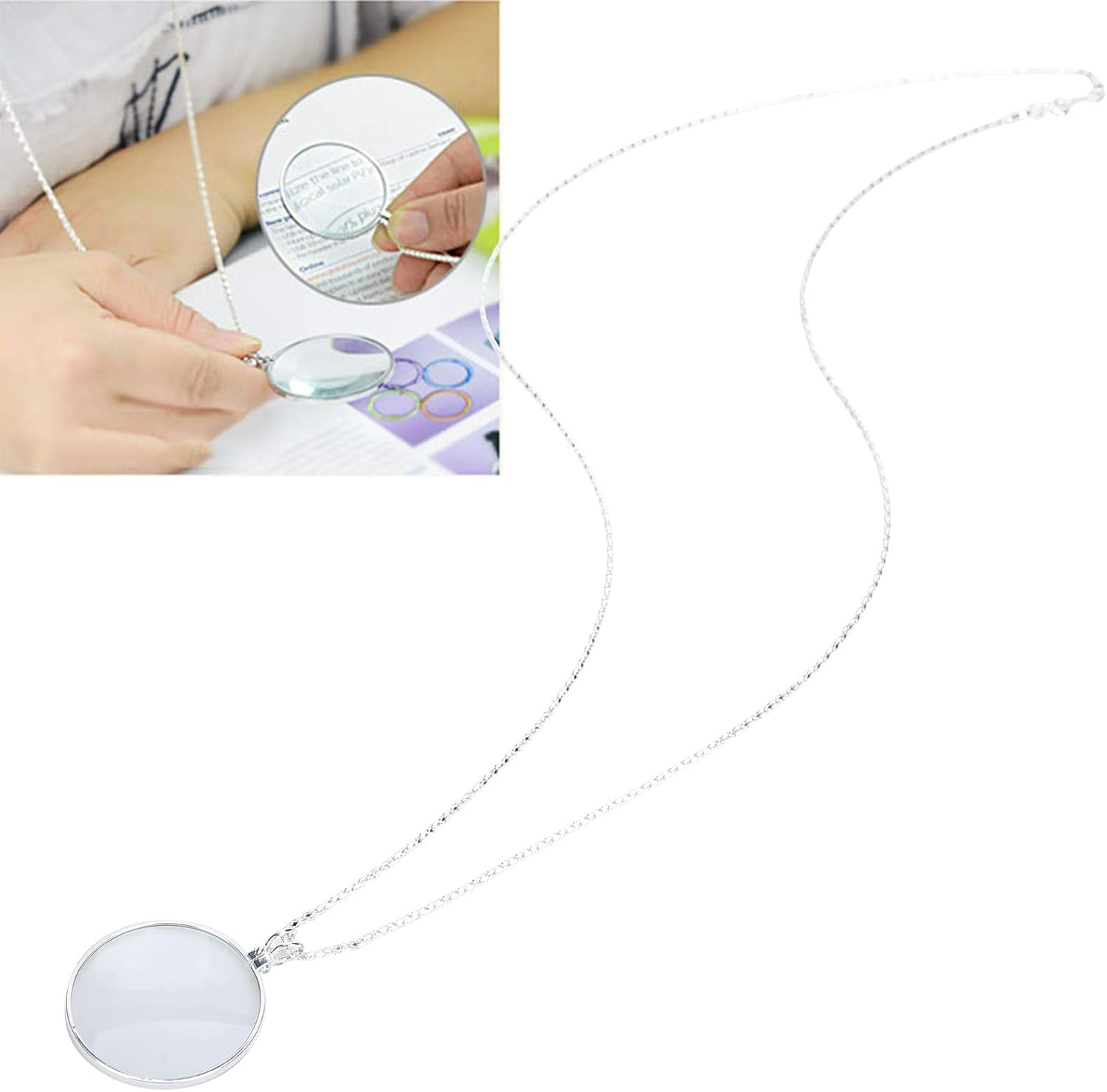 Joyzan 5X Necklace Magnifier, Magnifying Glass Pendant 1.7'' Lens Hanging Chain Monocle Magnifier Portable Pocket Jewellers Loupe for Library Reading Zooming Increase Vision Jewelry Crafts Needlework
