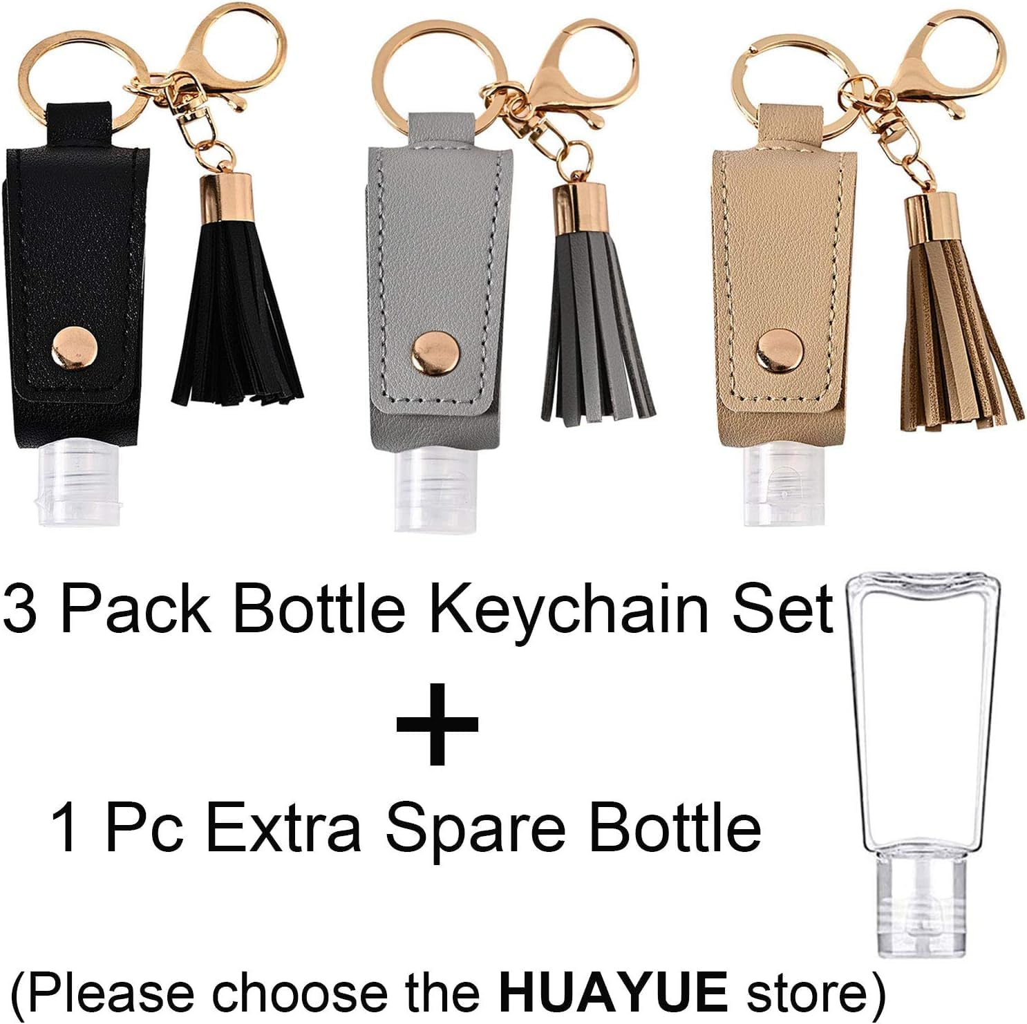 Portable Empty Travel Bottle Keychain Hand Sanitizer Bottle Holder 3 Pack 1Oz / 30Ml Small Squeeze Bottle Refillable Containers for Toiletry Shampoo Lotion Soap (Black+Grey+Khaki) image number 5