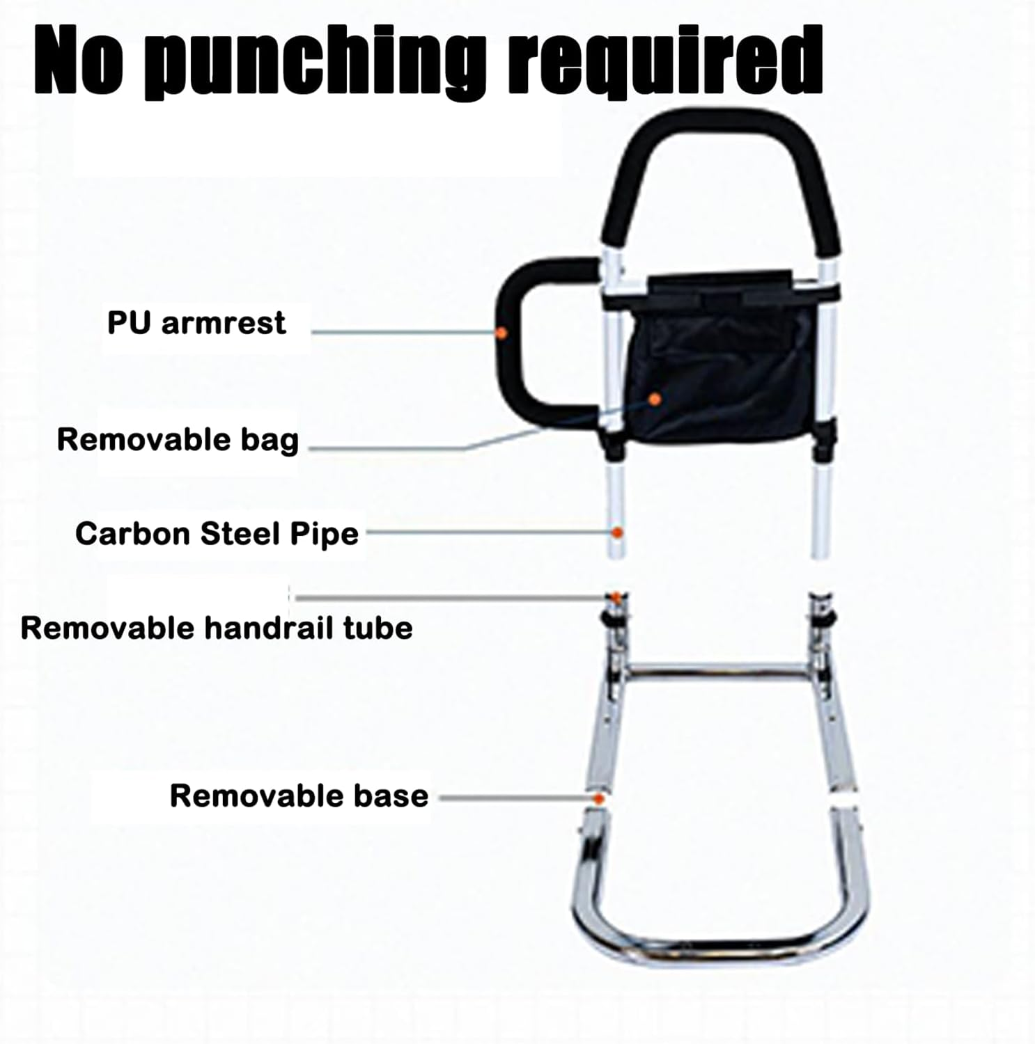 Bed Rail for Elderly Height Adjustable Medical Bed Support Bar Bed Safety Assist Rail Support up to 136 Kg with Dual Handrail Storage Pocket Fixing Strap Fits King Queen Twin Full Bed 60Cmx52Cmx28Cm image number 4