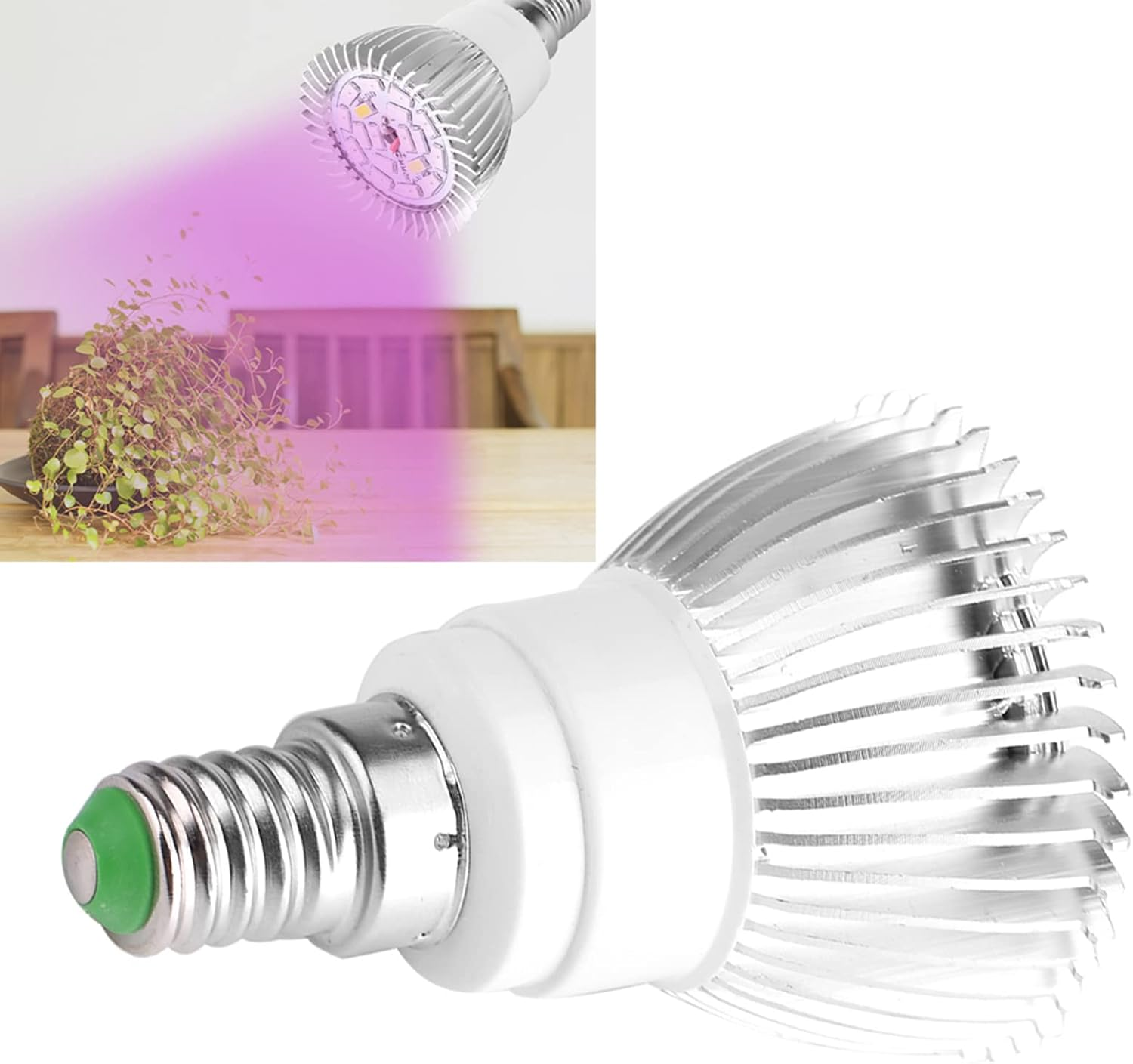 Haofy LED Grow Light Bulb, Full Spectrum Plant Light for Indoor Plants, Promotes Photosynthesis, 18 Leds, Energy-Saving, Long Service Life, Made of Aluminum, Hanging Wire Included, (E14) - E14 image number 3