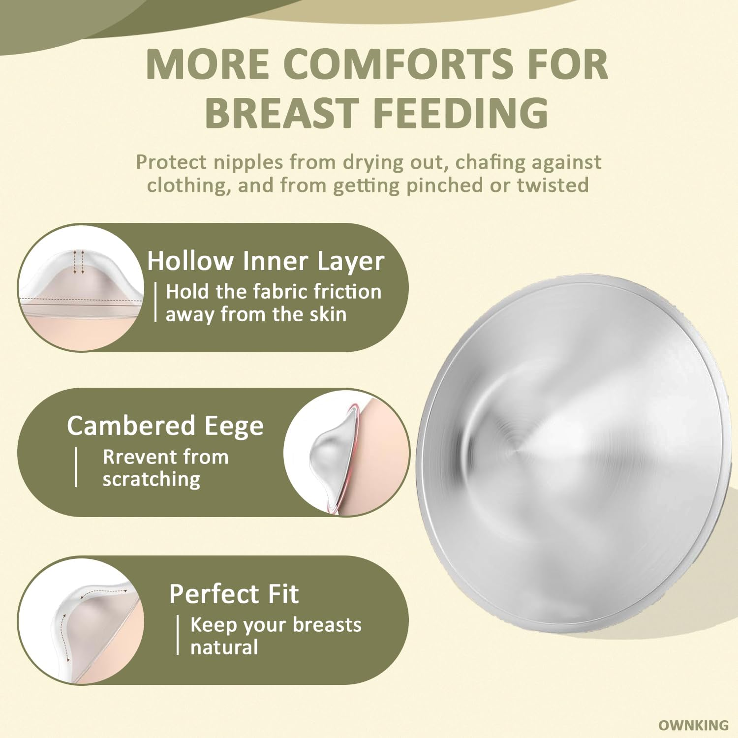 OWNKING Orginal Silver Nursing Cups, Pure 925 Sterling Silver Nipple Shield for Breastfeeding, Nipple Guards Protector for Cracked Nipples, Soothe Sore, Newborn Essentials Must Haves, Nickel Free, L image number 2