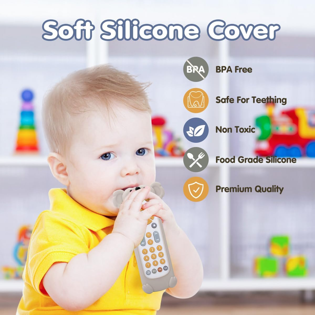 Kaekid Baby TV Remote Control Toy with Silicone Cover, Baby Musical Toys, Toddler Early Number Learning in 3 Languages (English, Spanish & French), Preschool Kids Toys 6-12 Months (Koala)