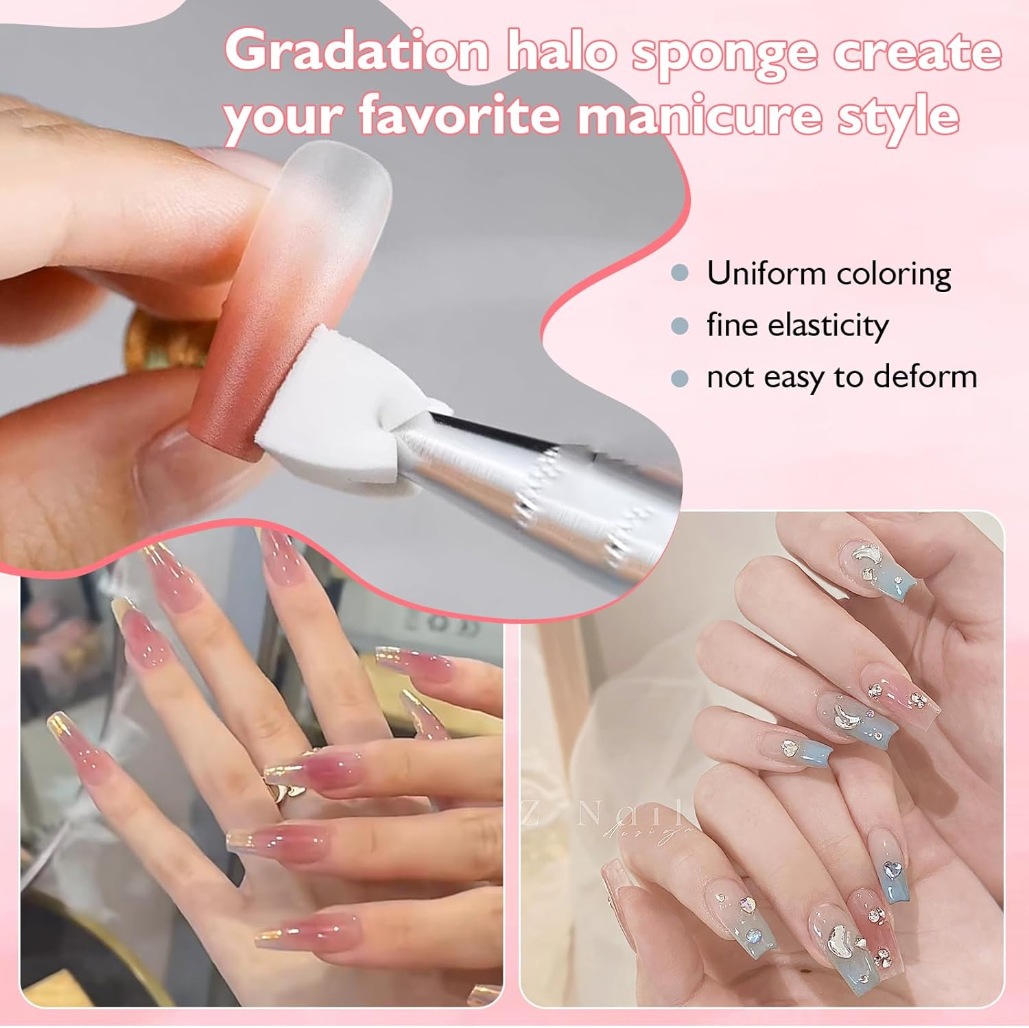 Pack of 200 Nail Art Sponge with Metal Gripper, Nail Art Rendering Tools with Gripper, Sponge Nail Brush, Nail Design Accessories for Nail Art Rendering image number 1