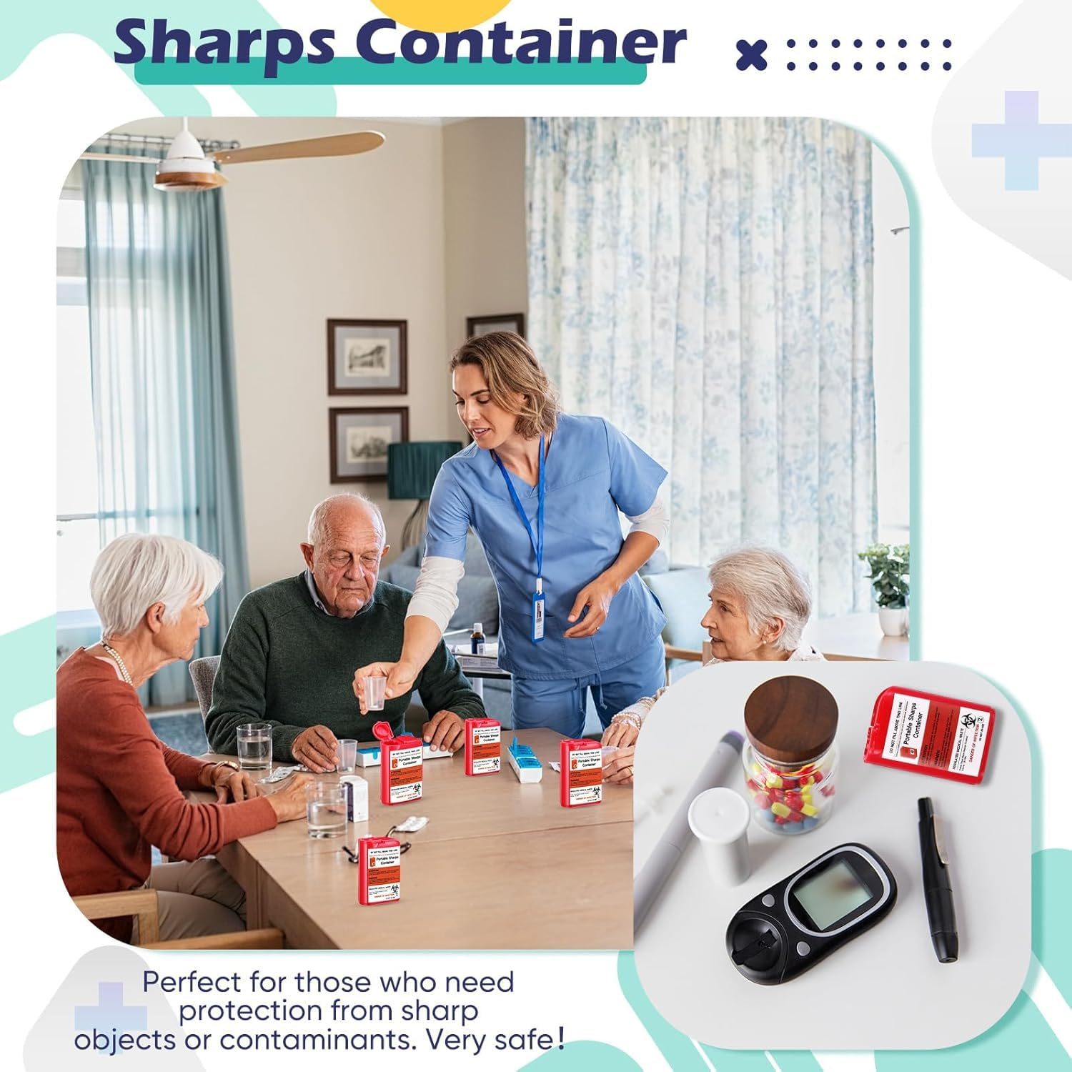 Portable Sharps Container, Designed for Safe and Convenient Handling of Insulin Needles, Pen Needles, and Other Medical Sharps during Travel or at Home and Office, 5 Packs image number 6