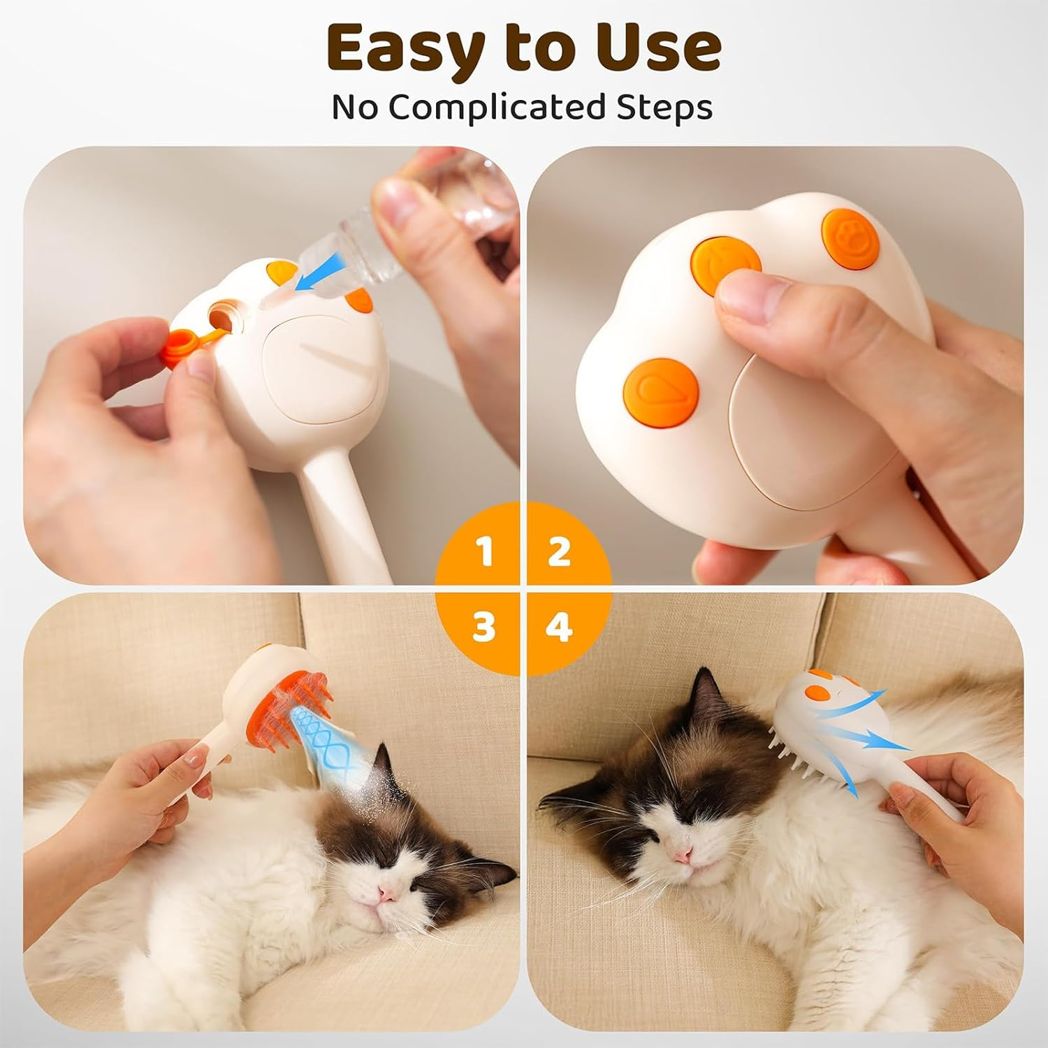 XIULIUU Cat Brush with Steam Spray, 6-In-1 Pet Hair Remover, Steamy Skin Friendly Deshedding Grooming Tool, Suitable for Shedding & Haired Pets, Anti-Static Cats & Dogs Spray Hair Removal Comb image number 4