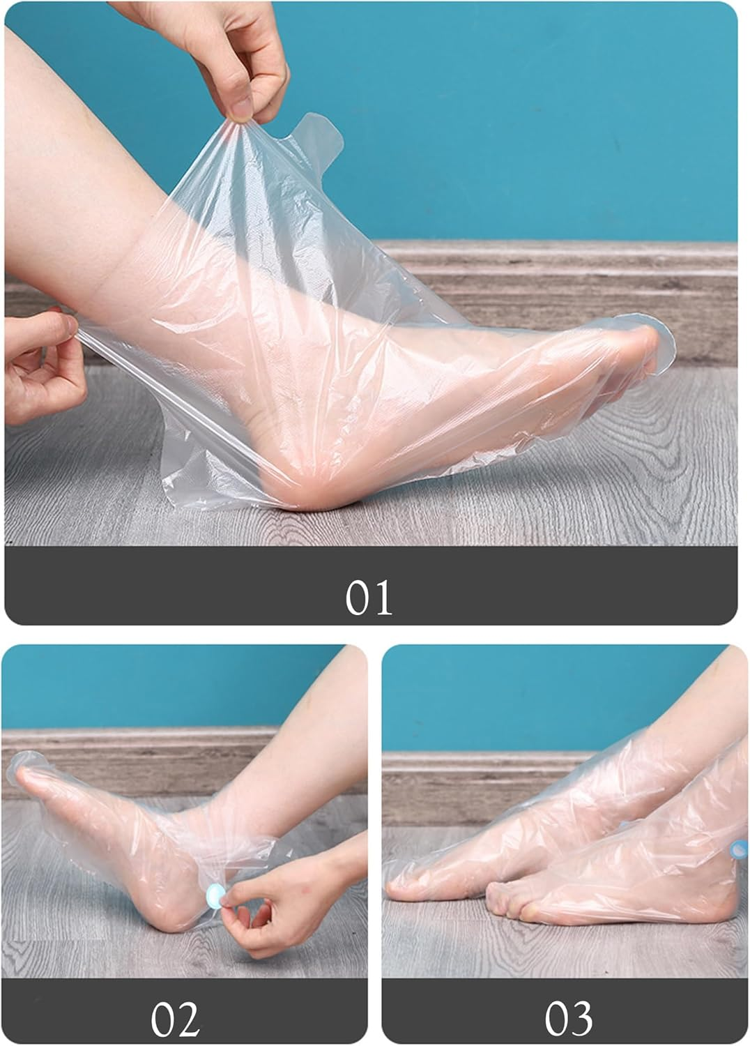 Zittop 100Pcs Plastic Foot Covers 2024 Upgrade Disposable Socks, Paraffin Bath Foot Moisturizer Socks, Prevent Dry and Cracked Feet and Moisturize Feet (100P Transparent) image number 2