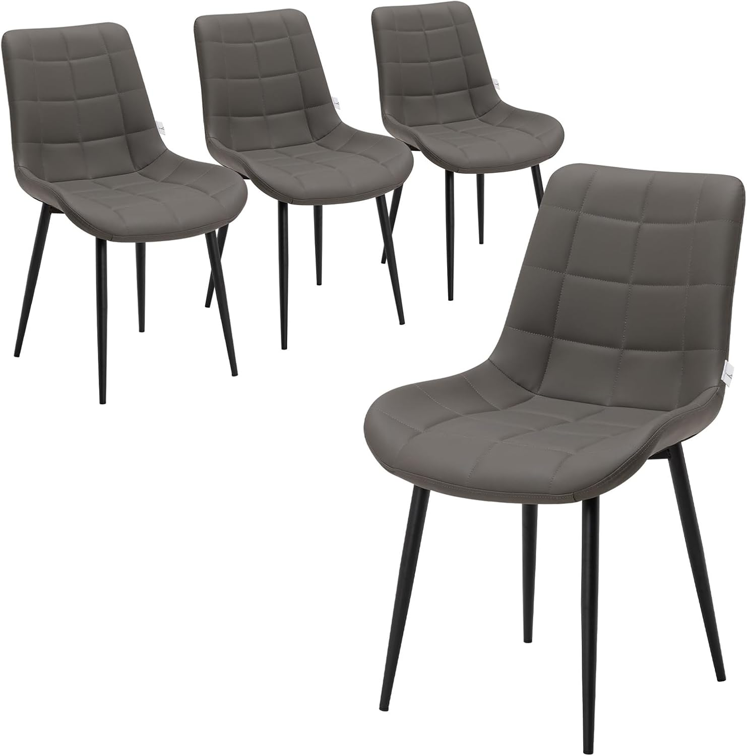 Contemporary Dining Chair Set of 4, Grey, Ergonomic, Sturdy Base, Metal Frame, Polyurethane Upholstery, Perfect for Dining Rooms