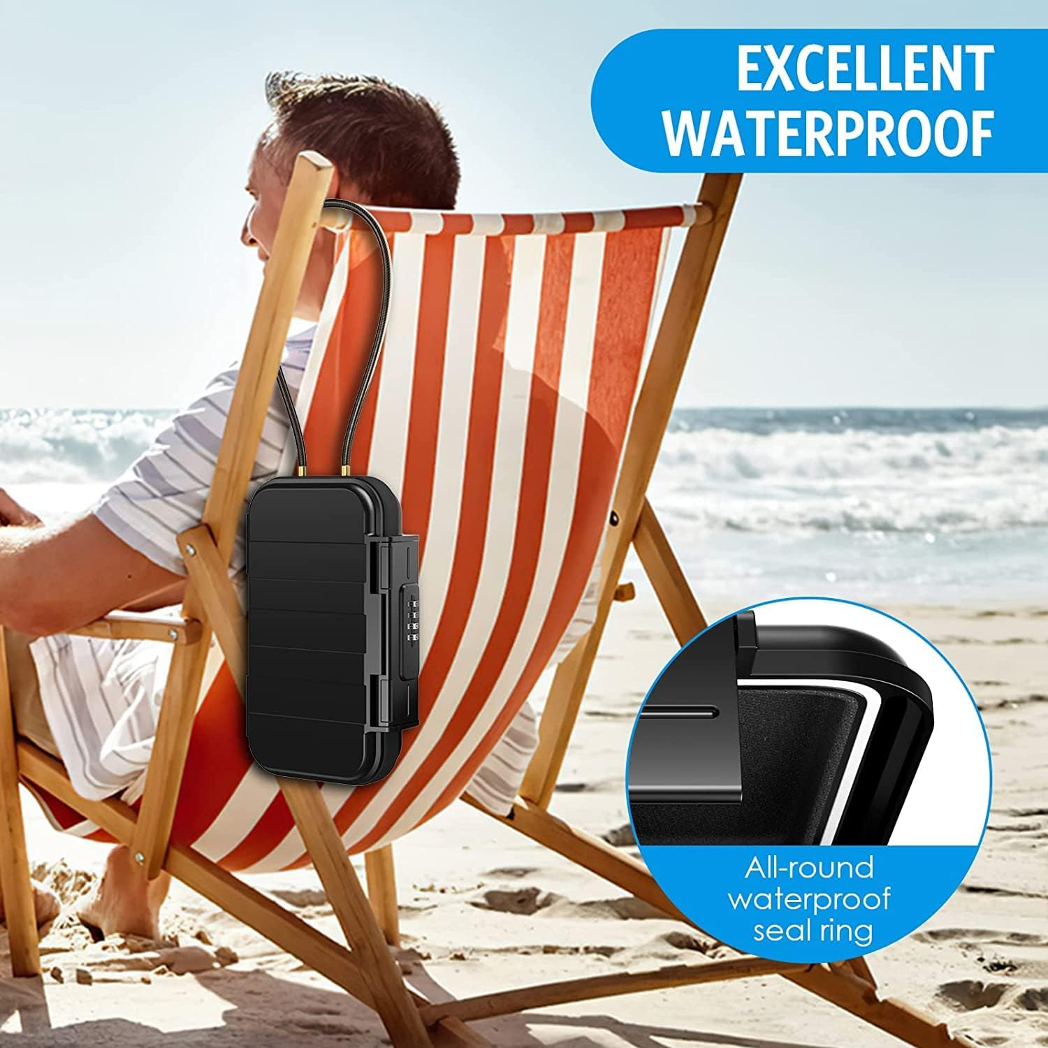 【New Version】Amir Portable Safe Box, Combination Security Case Lockbox with Code, Waterproof Anti-Theft Mini Travel Safe Box with Removable Chain, Security Box for Home,Office - Black image number 6