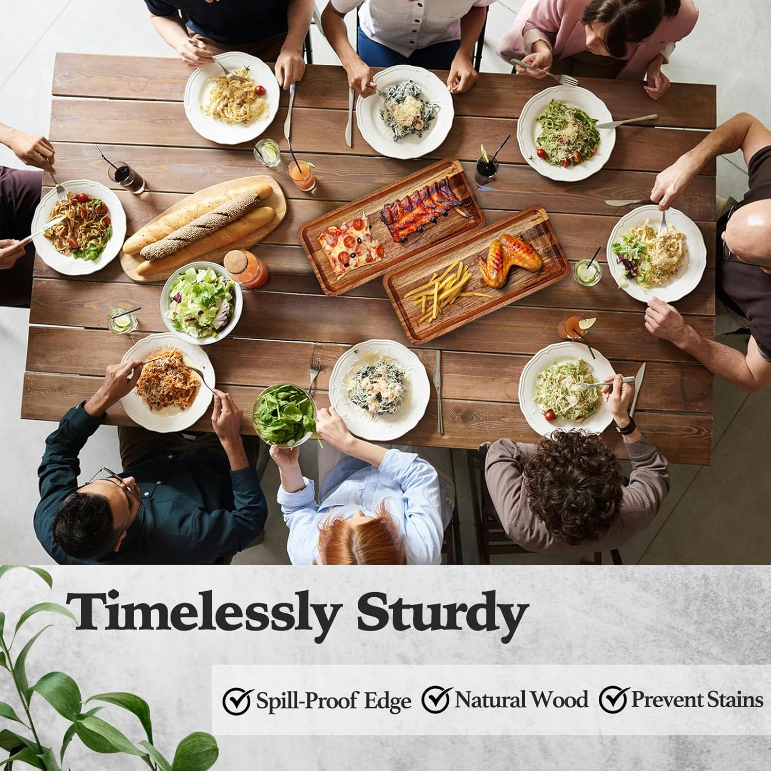 Versatile Acacia Wood Serving Trays - Set of 3 Elegant Platters for Home Decor and Hosting - Perfect for Cheese, Fruit, and Charcuterie Presentation (Large) image number 3