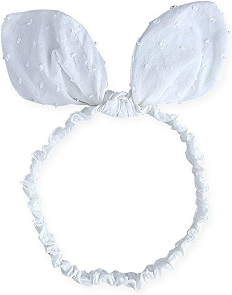 RQJ Baby Girls Headband Rabbit Bow Cute Bunny Ear Elastic Minnie Mouse Headwrap Infant Headwear Turabn Hair Band Halo (White) image number 3