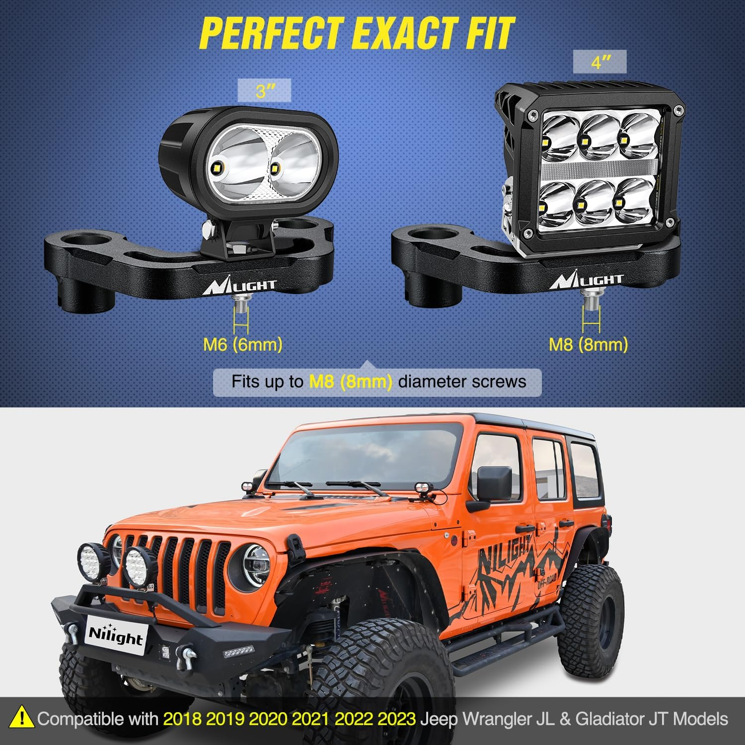 Nilight Light Mounting Bracket Hood Cowl Mount Brackets for Front A-Pillar Auxiliary Offroad LED Pod Light Work Lights on 2018-2023 Jeep Wrangler JL/JLU 2020-2023 Gladiator JT image number 5