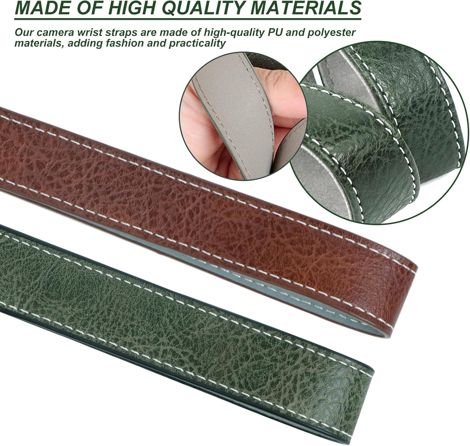 Camera Hand Strap, Adjustable Camera Strap, Universal Camera Strap, Leather Camera Strap, Hand Strap, Camera Accessory for Most Cameras Such as Sony, Canon, Nikon, Fuji (Brown and Green, Pack of 2), image number 6