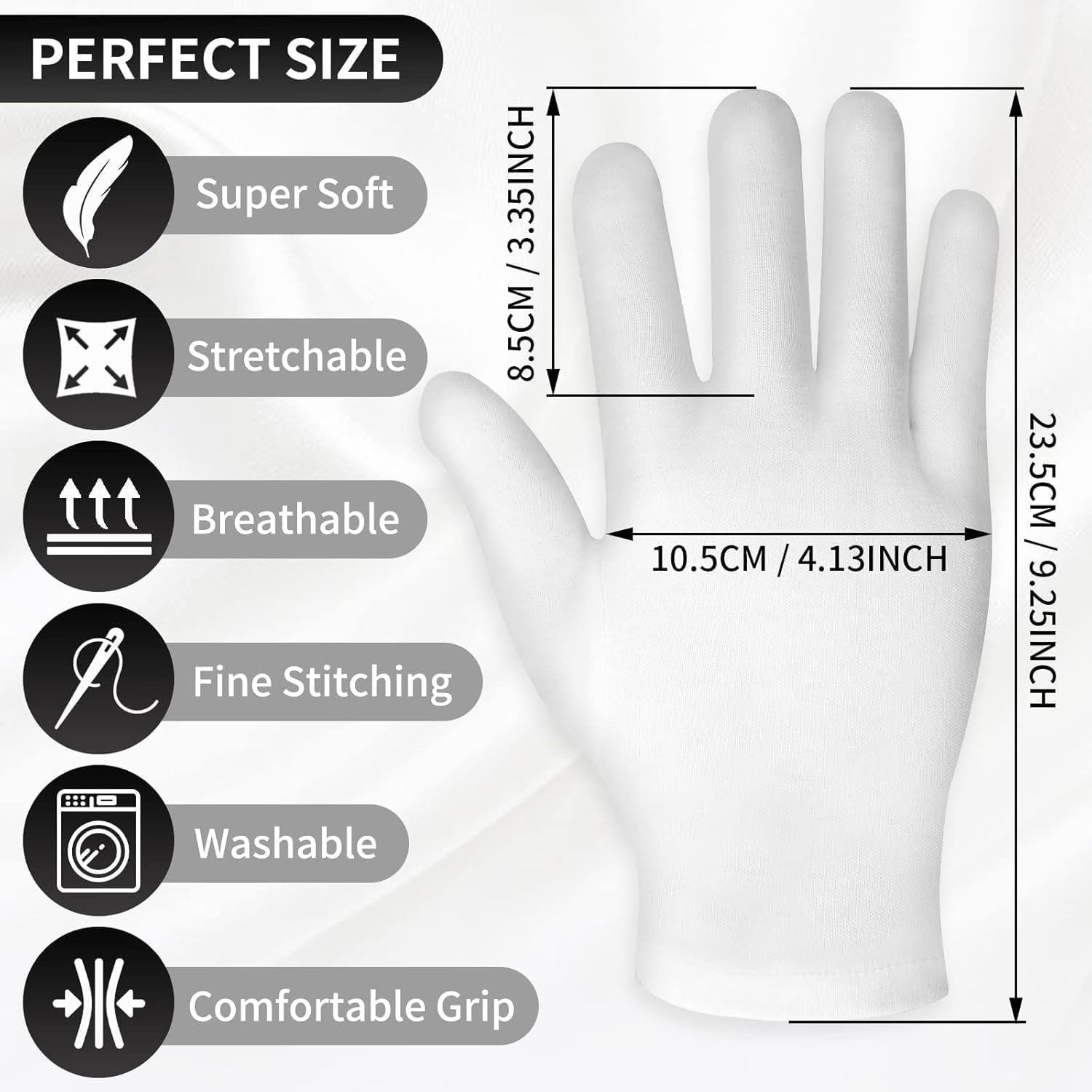 2 Pairs Touch Screen Moisturizing Gloves White Cotton Moisturizing Gloves Overnight Bedtime Heal Eczema Sleeping Lotion Hand Spa Treatment Gloves Repair Rough Cracked Dry Chapped Hands Skin (Style 1, One Size) image number 2