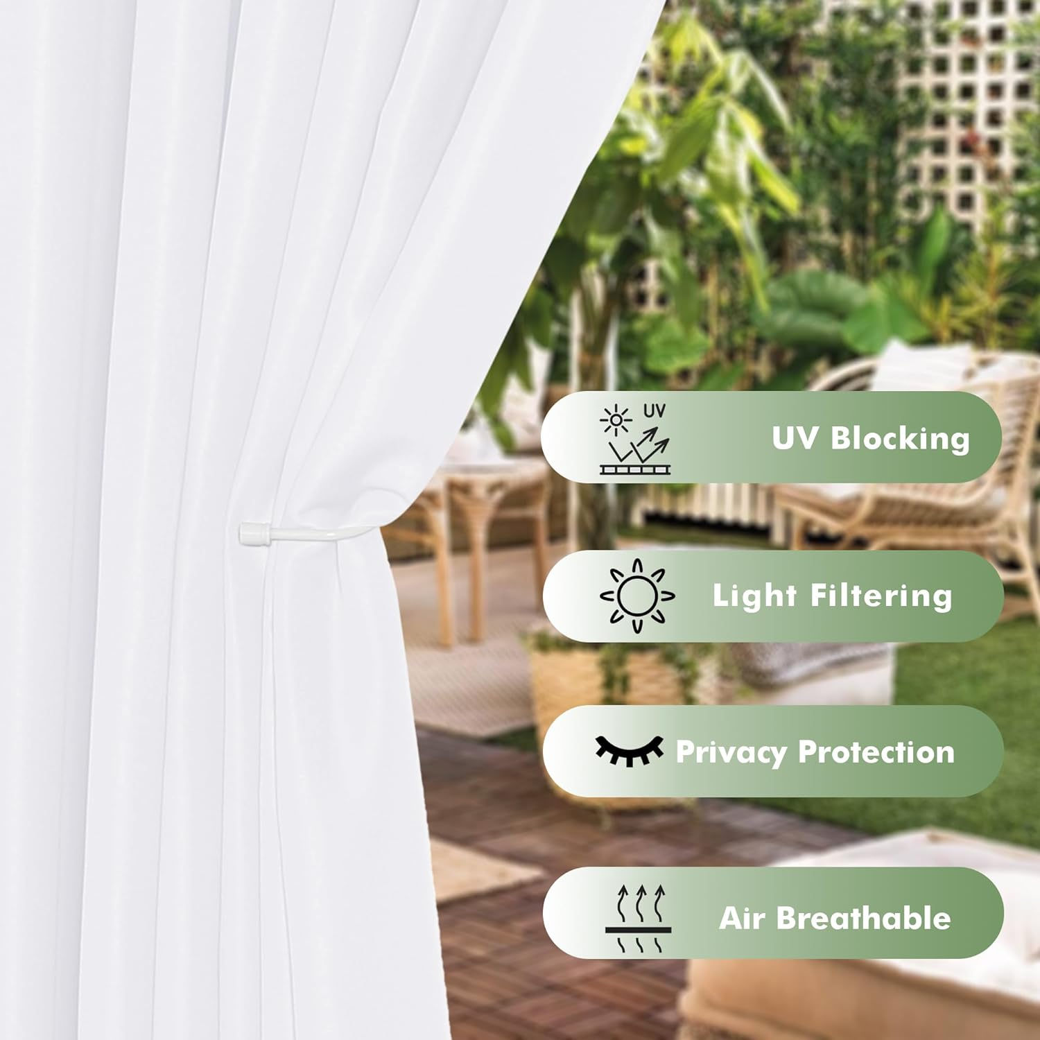 Holidayideas Outdoor Curtains for Patio Waterproof, 6 Panels - 54X95 Inches - Weatherproof Privacy Outsides Curtains for Cabana Porch Pergola, Sunlight & UV Blocking (White, Grommet Top) image number 5