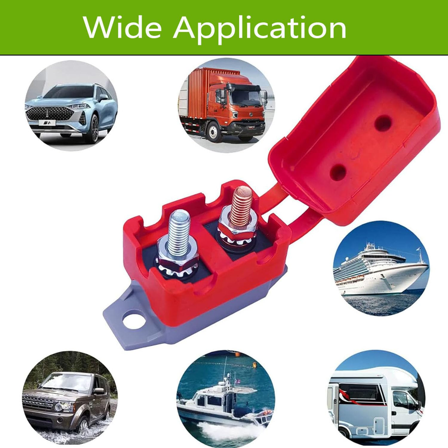 2 Pack Direct Current DC 12V - 24V Automatic Reset Circuit Breaker, Current Overload Protector, with Cover Stud Bolt for Automotive RV (Red 30A) image number 1