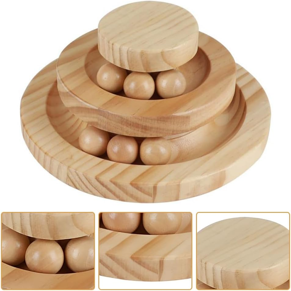 Cat Ball Track, Cat Toy, Kitty Toys Roller, 2-Level Cat Ball Tower with 6 Removable Balls, Interactive Wooden Cat Toy for Kitten Physical Exercise image number 1