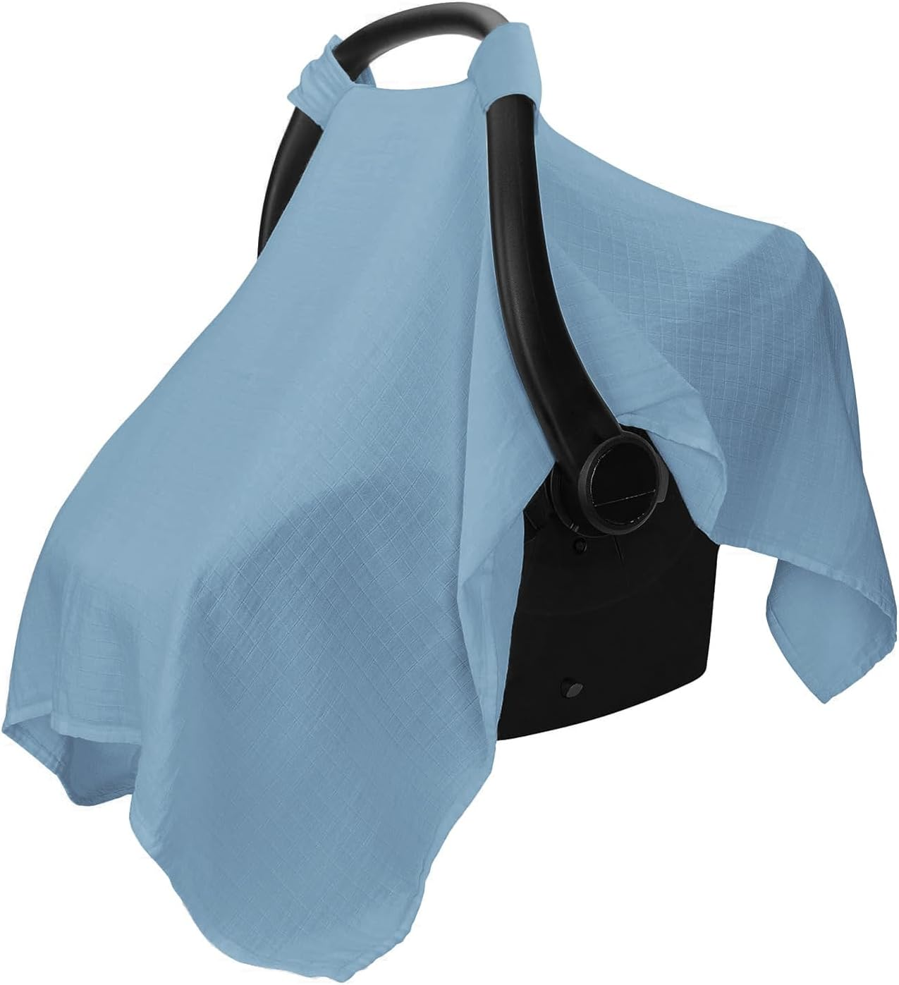 Liangang Baby Car Seat Cover - Soft, Breathable Bamboo Rayon and Muslin Cotton Blend - Lightweight Canopy for Sun, Bug, and Comfort Protection - Large Size Infant Seat Cover (Blue)