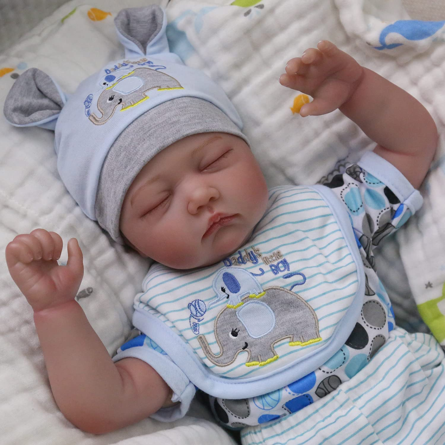Sleeping Reborn Baby Doll, 22 Inch Lifelike Baby Doll Boy, Realistic Newborn Baby Doll, Handmade Reborn Dolls That Look Real, Vinyl Weighted Gift Set for Boys Age 3+ image number 3