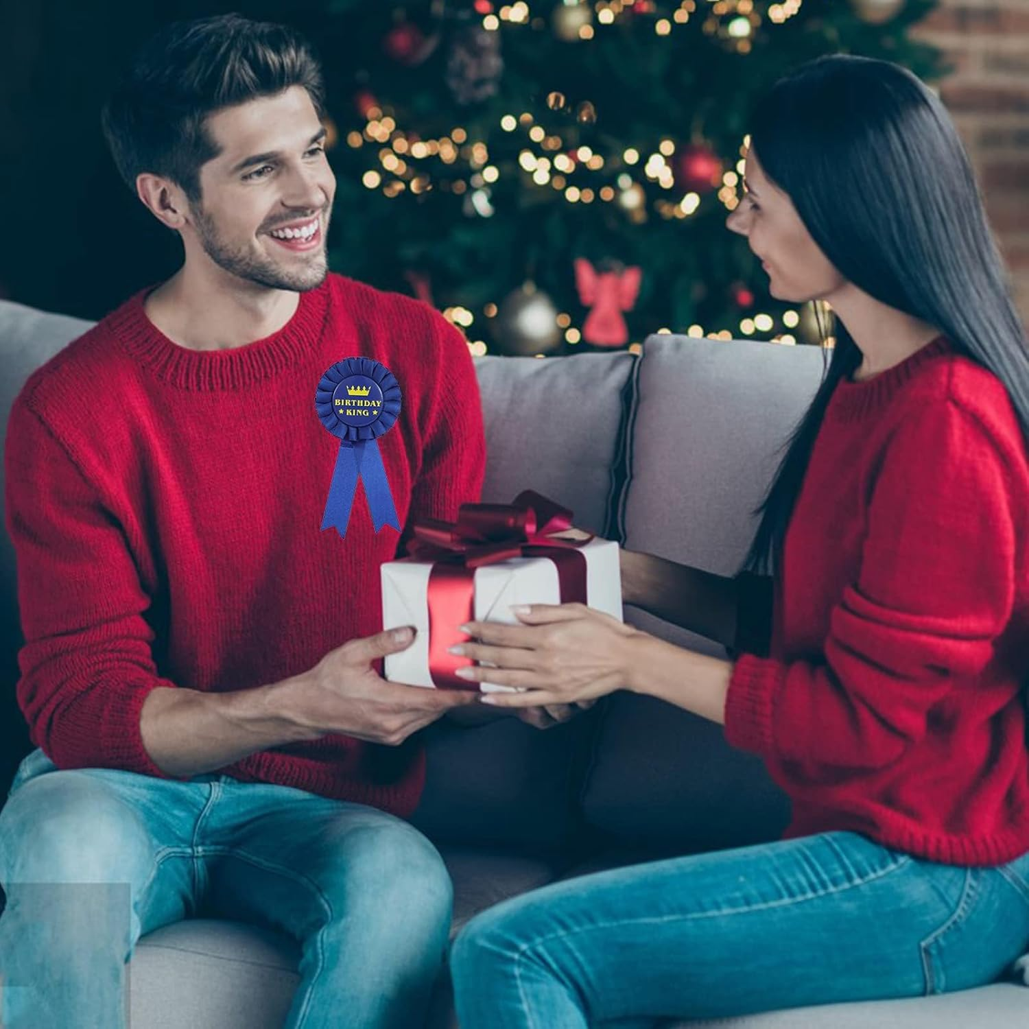 Birthday King Award Ribbon,Blue Satin Fabric Birthday Men Tinplate Badge Pin,Happy Birthday Party Accessory Brooch Pins,Happy Birthday Boy Party Button Pins（Blue） - Blue image number 2