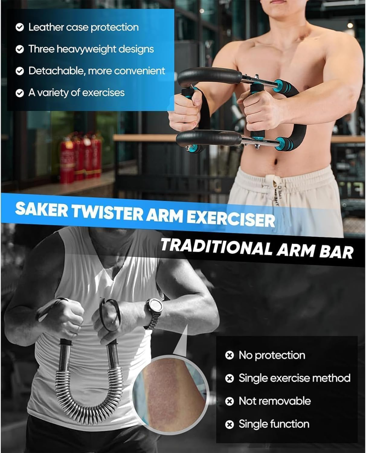Twister Arm Trainer, 60-110Lb Adjustable Chest Workout Equipment, Arm Trainer, Arm Strength Trainer, Portable Power Twister Bar, Portable Spring Resistance for Home Workout Equipment image number 3