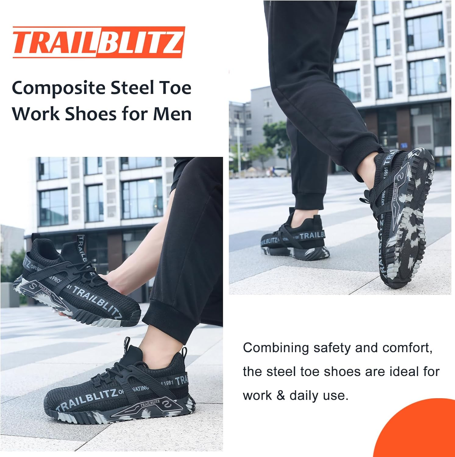 Composite Steel Toe Shoes for Men Work Safety Sneakers Non Slip Comfortable Lightweight Breathable Mens Hard Toe Industrial Construction Tennis Slip on Footwear image number 6