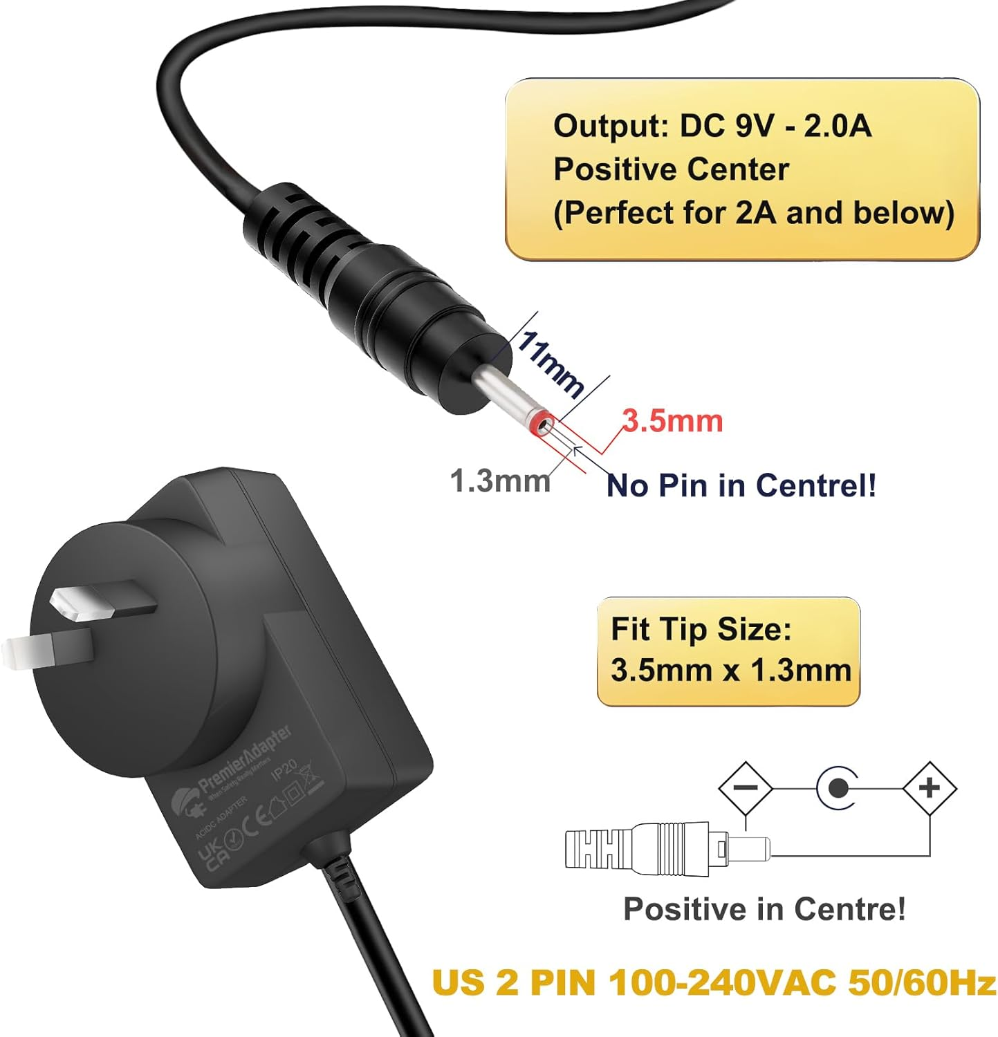 Premieradapter Replacement Power Supply for Audiosonic Portable DVD Player Model No PD-730P [9A03] image number 2