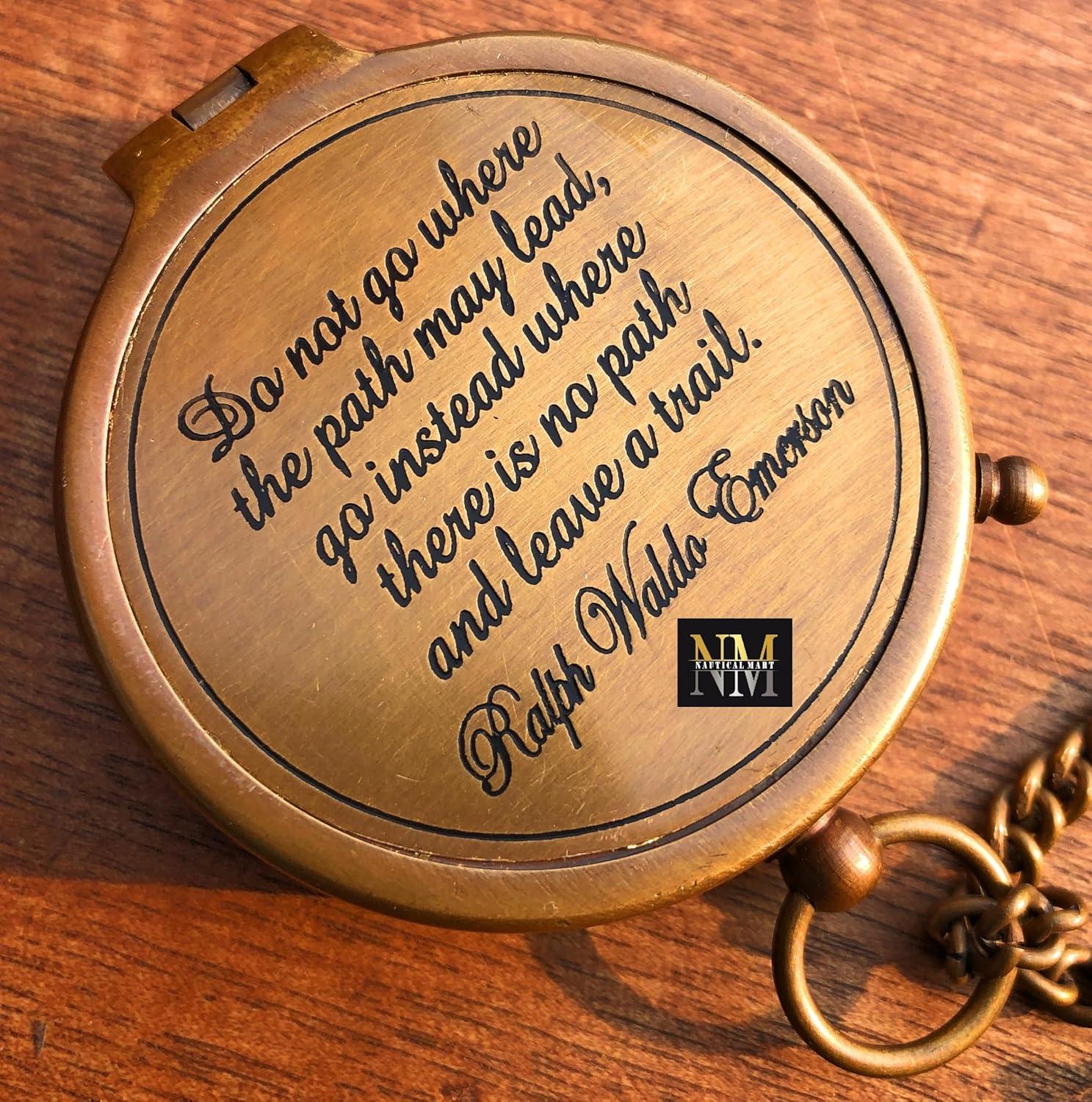 Ralph Waldo Emerson Quote Brass Compass Do Not Go Poem Compass with Leather Case for Graduation, Baptism, Confirmation - Brass Pocket Compass Gifts image number 2