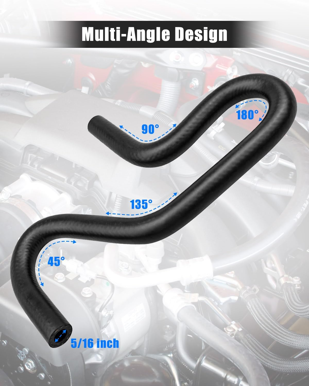 5/16" (7.6Mm) U-Cut Molded Rubber Fuel Line Hose Elbow 45&deg; 90&deg; 135&deg; and 180&deg; Bends, Preformed Bend Flexible Fuel Line Tubing for Trucks Racing Cars Boats image number 5