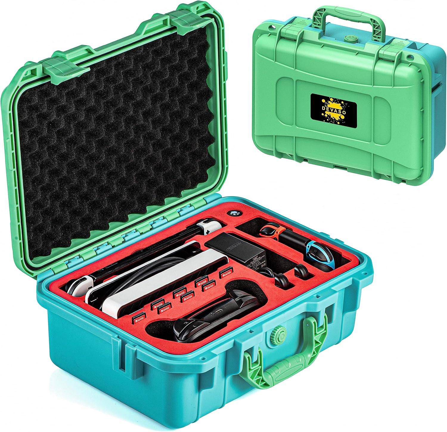 DEVASO Carrying Case for Nintendo Switch Travel Case ,Professional Deluxe Waterproof Case Soft Lining Hard Case for Nintendo Switch Console Pro Controller & Accessories (Red&Blue)