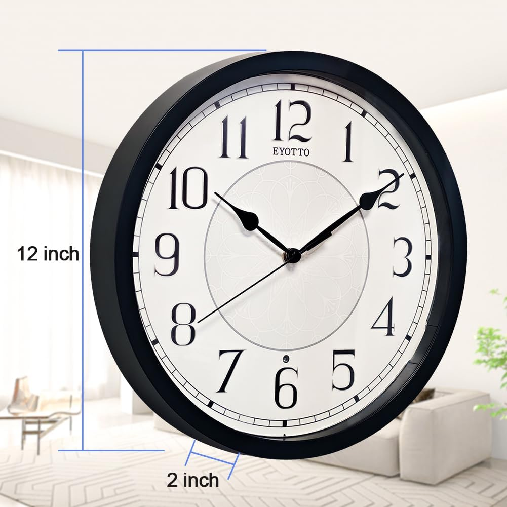 Eyotto Night Light Wall Clock for Bedroom, Illuminated Wall Clocks Battery Operated Glow in the Dark Lighted Clock for Bedroom, Living Room, Kitchen, Office, Easy to Read Large Display, 12Inch image number 6