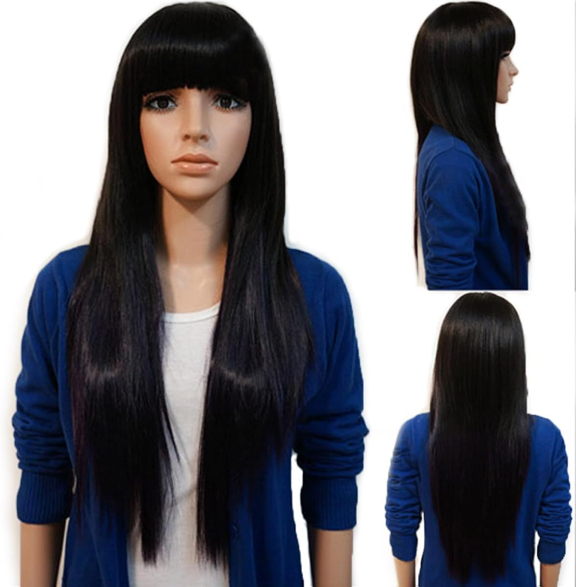 Womens 70Cm Long Straight Wig with Bangs Cosplay Wig Black image number 6