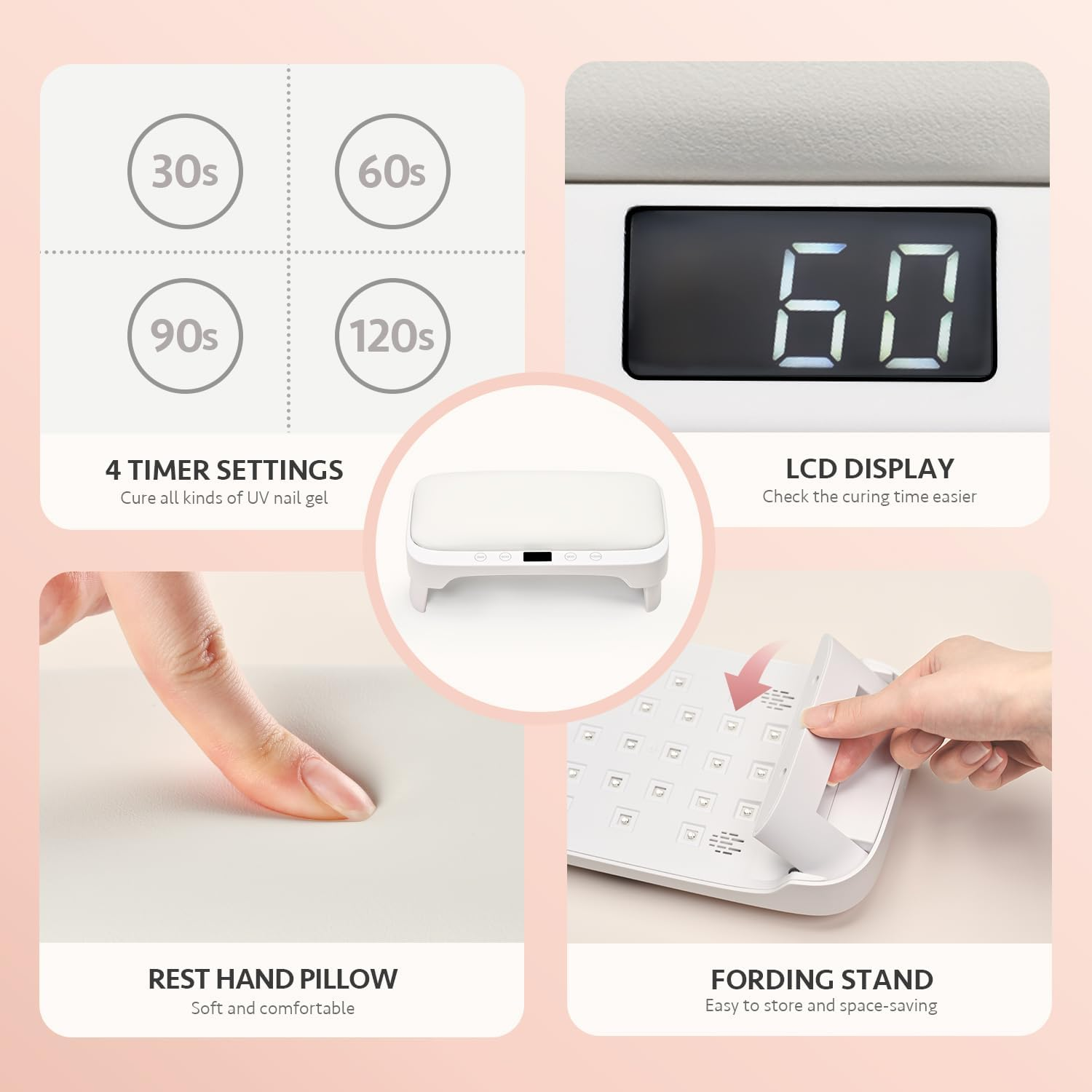 GAOY Professional UV Light for Nails, Nail Lamp with Hand Pillow for Arm Rest, 4 Timers Nail Dryer for Nails Tech Salon image number 4