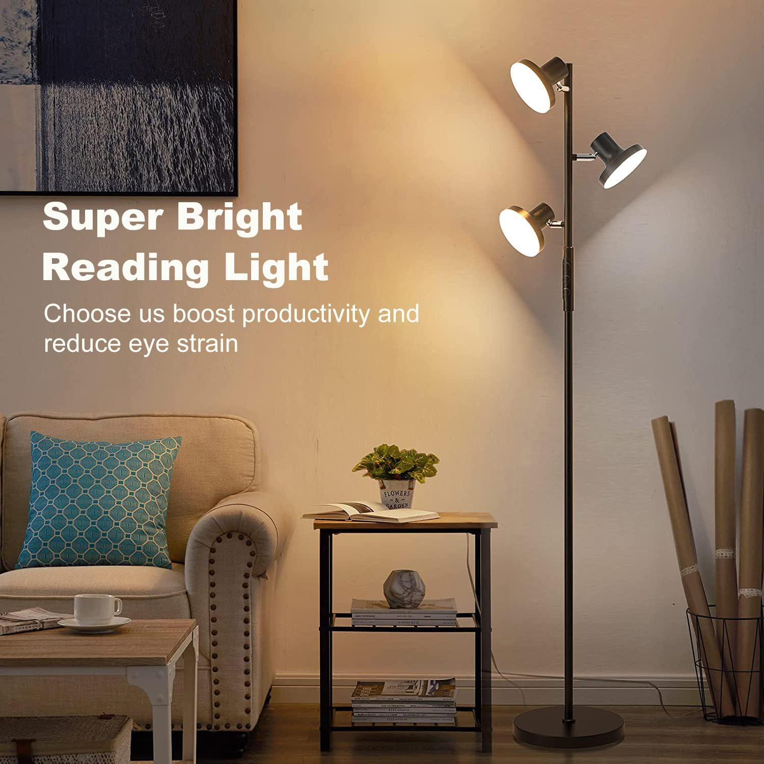 LED Floor Lamp 2700K-6500K Dimmable Standing Lamp with 3 Rotatable Lights & Timer Tall Lamp Morden Living Room Lamp for Bedroom Office Reading image number 6