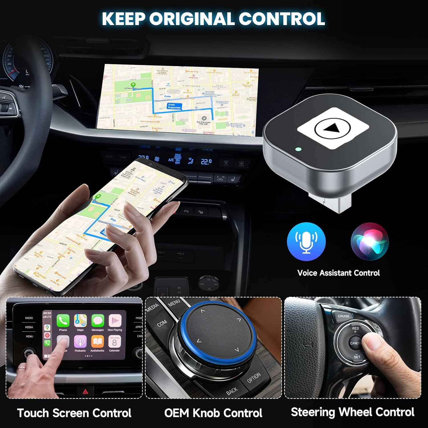 Spedal CL322 2 in 1 Wireless Carplay Adapter, Plug & Plug Auto Connect No Delay, Converts Wired to Wireless for Factory Wired Cars from 2016+, Compatible for Iphone & Android Phone image number 4