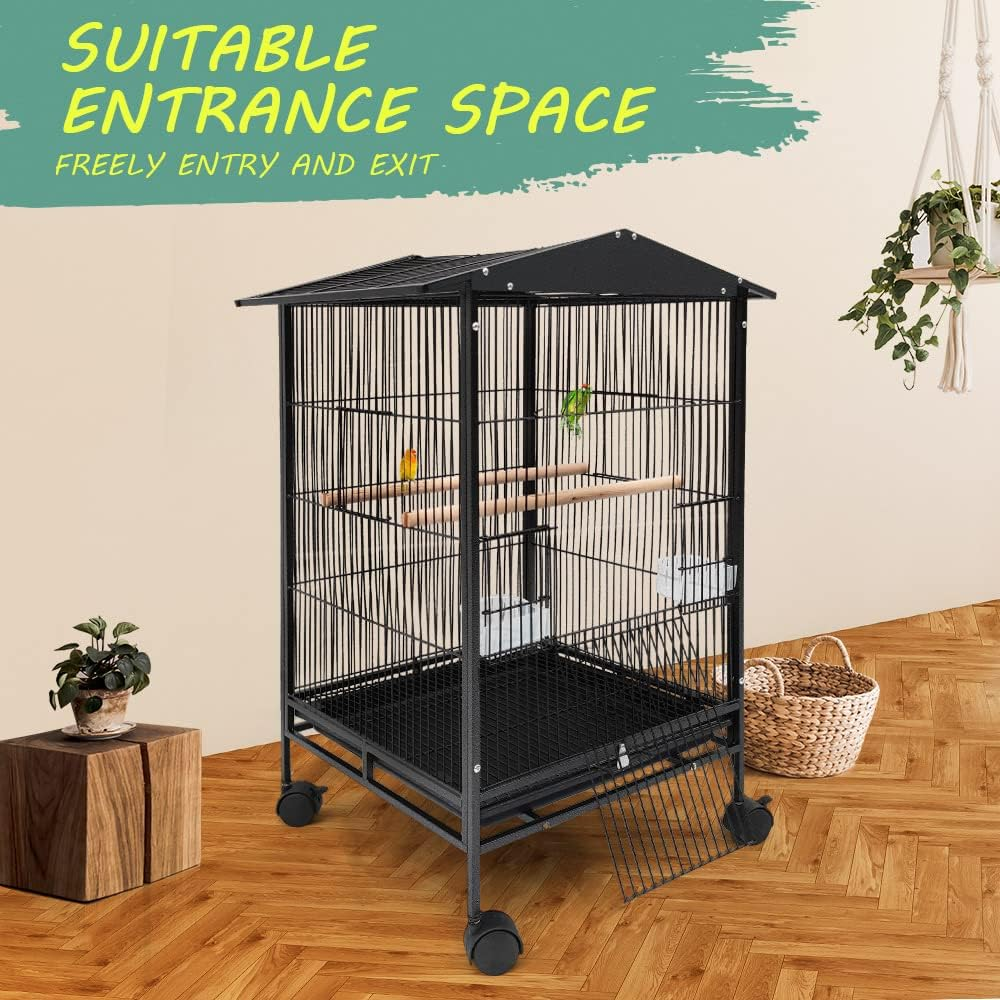 Taily Bird Cage Stand-Alone Aviary Large Bird Cages Travel Stand Budgie Parrot Birdcage with Removable Tray 85Cm Black image number 6