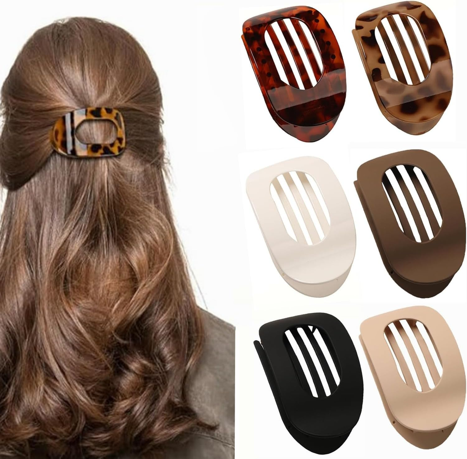 6 PCS Flat Hair Clips, French Design Flat Hair Claws for Women Girls, Medium Classic Hair Barrettes for Thick Thin Hair Comfortable Curved Flat Clips,For Lying Driving and More image number 5