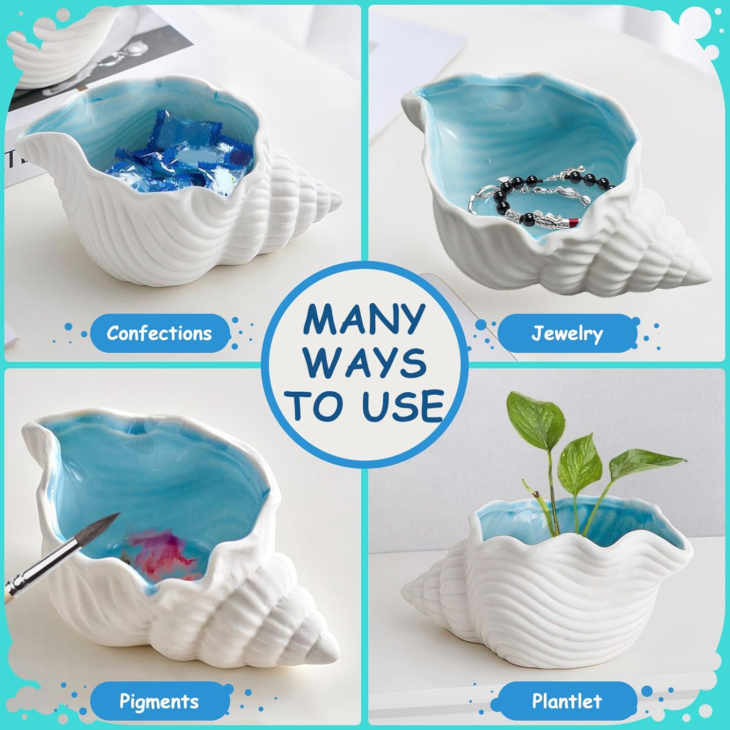 Yitexin Conch Shape Ceramic Jewelry Dish, Blue Sea Shell Trinket Tray, Ocean-Themed Decorative Ring Holder Dish, Women Jewelry Plate Tray for Earrings Necklaces Bracelet (Conch) image number 1