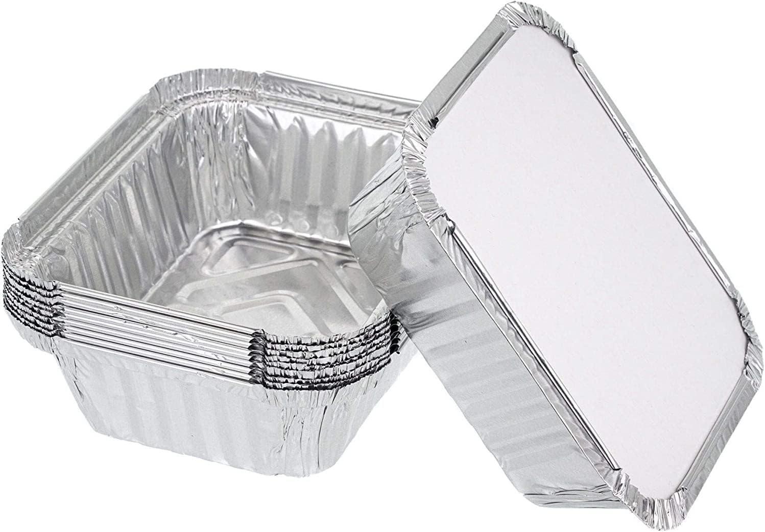 Pack of 50 Aluminium Disposable Foil Food Container with Lids, Reusable Takeaway Containers, Great for Baking Roasting Cooking Food Storage, 14 X 12 X 5Cm image number 6